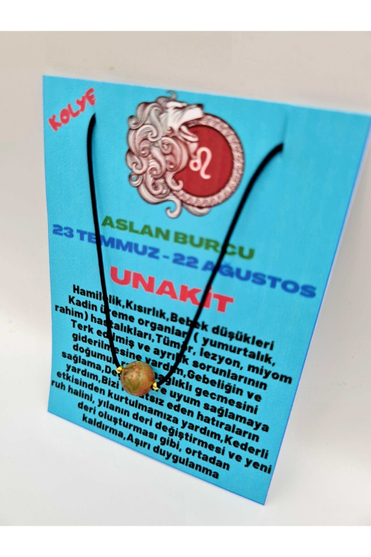 Sertifikalı Aslan Burcu Unakit Taşı Doğal Taş Kolye