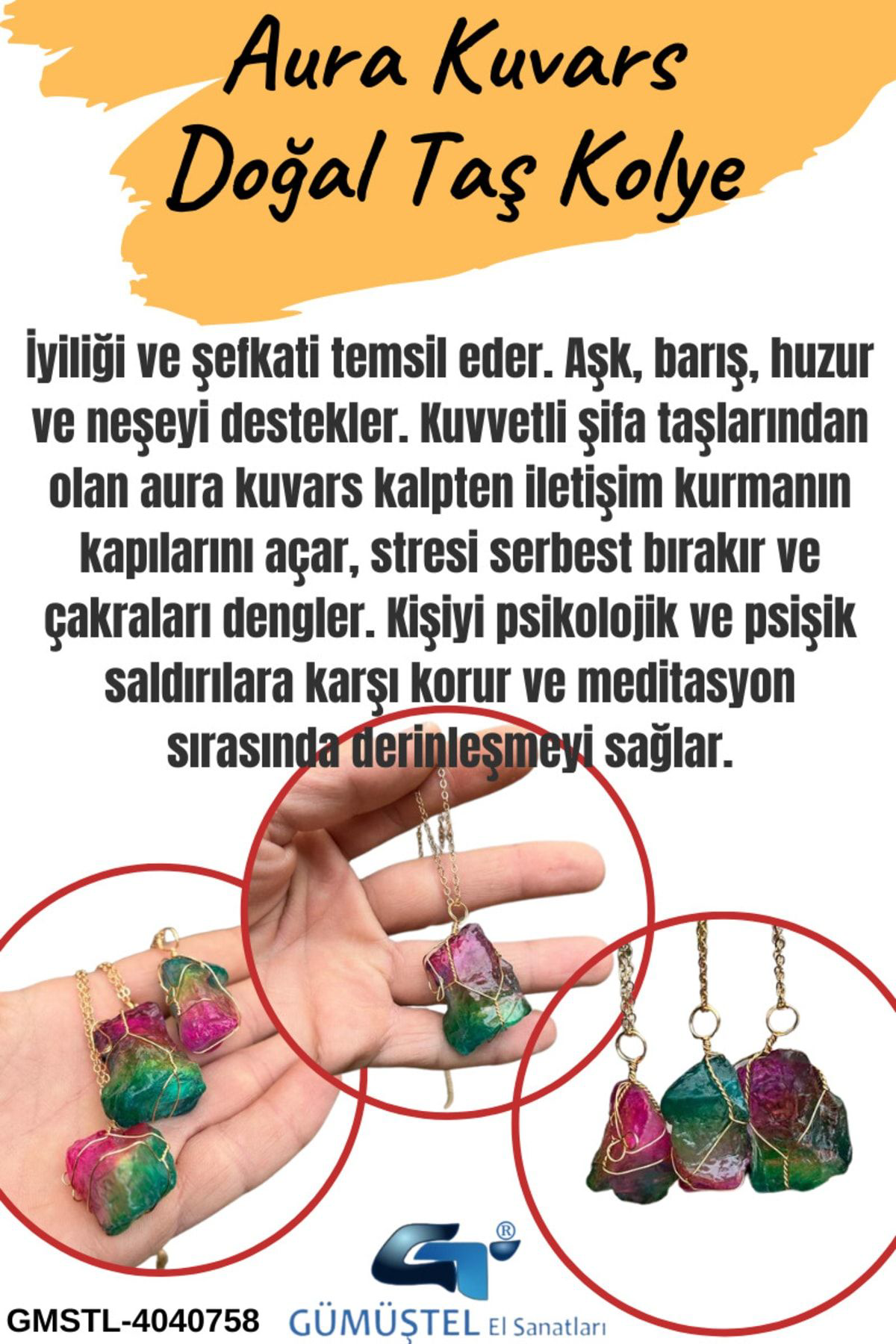 Sertifikalı Aura Kuvars Özel Model Kolye Tasarım Aaa Kalite