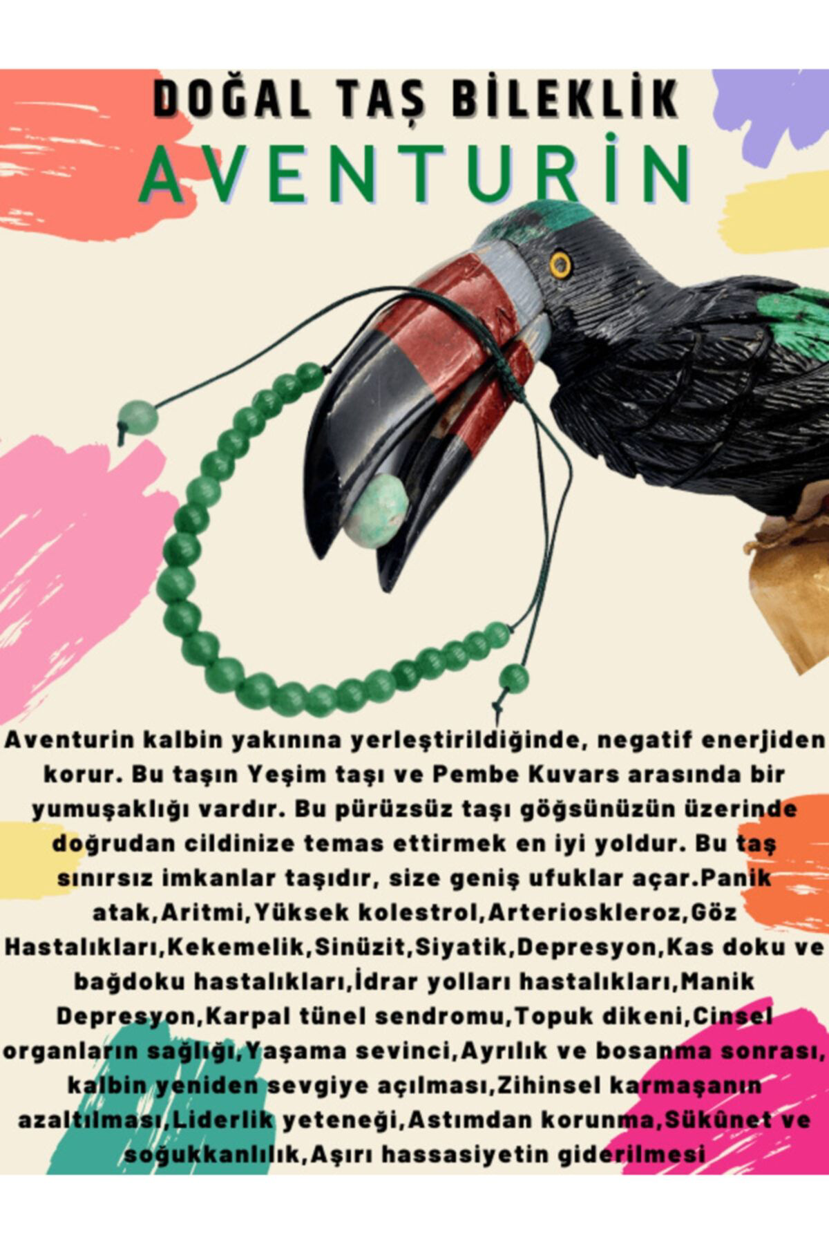 Sertifikalı Aventurin Doğal Taş Bileklik Ayarlamalı Kilit Sistemi