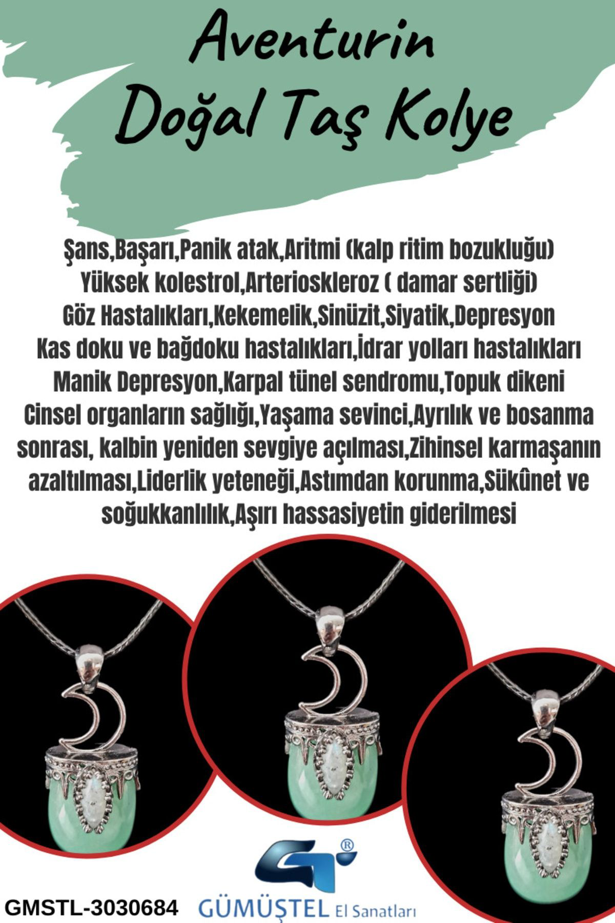 Sertifikalı Aventurin Doğal Taş Kolye Tasarım Aaa Kalite Sürpriz 