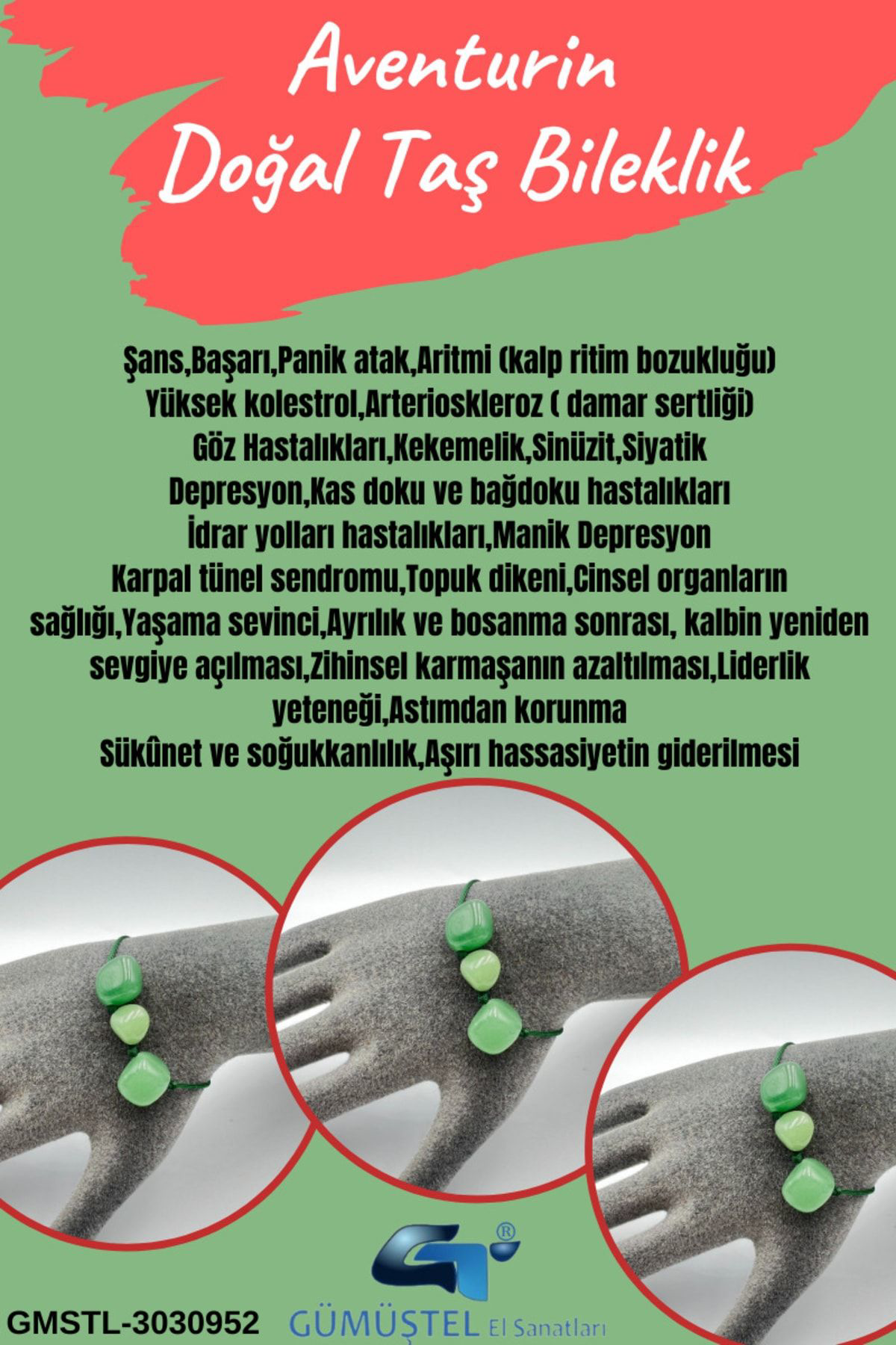 Sertifikalı Aventurin Taşı Doğal Taş Bileklik Aaa Kalite