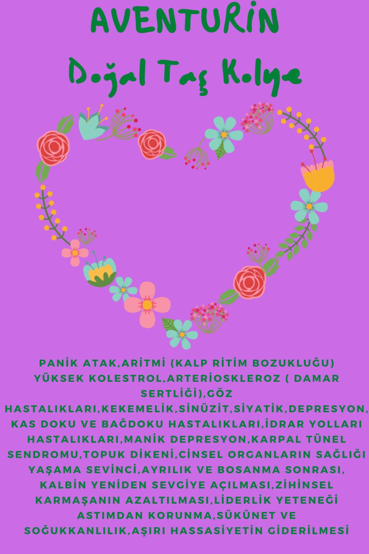 Sertifikalı Aventurin Doğal Taş Kalp Kolye Sürpriz Hediyeli