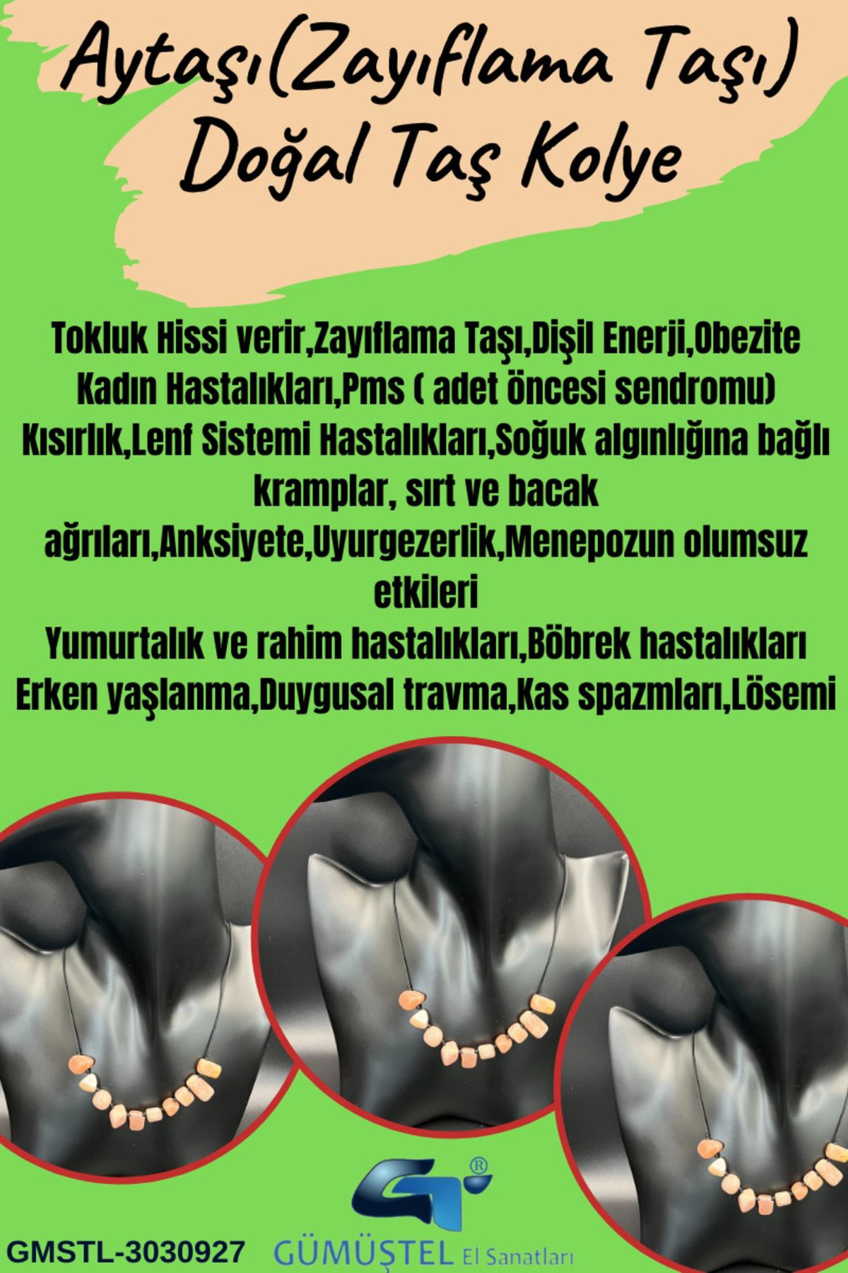 Sertifikalı Aytaşı Doğal Taş Kolye Asansörlü Kilit Sistemi Sürpri