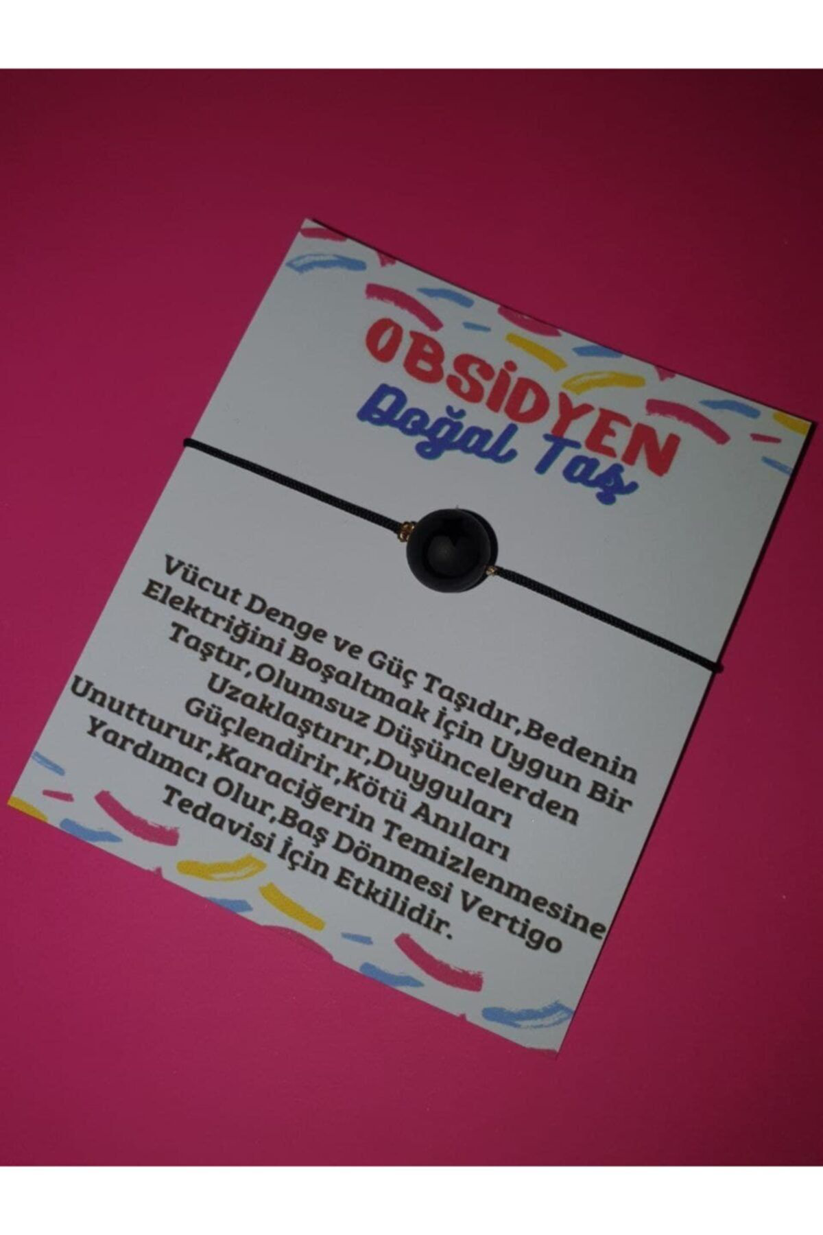 Sertifikalı Ayyıldız Desenli Ipli Ayarlamalı Obsidyen Taşı Bilekl
