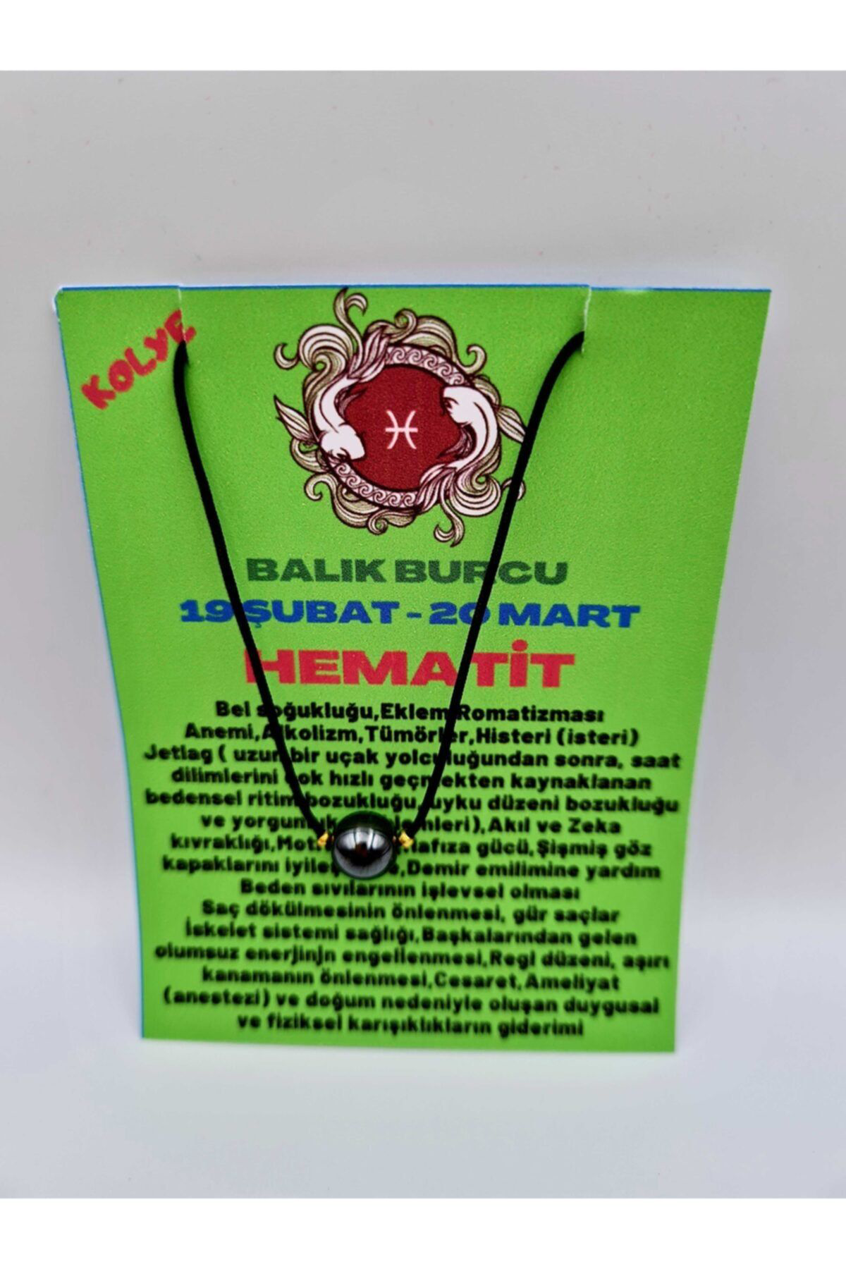 Gümüştel El Sanatlari Sertifikali Balik Burcu Hematit Taşi Doğal Taş Kolye