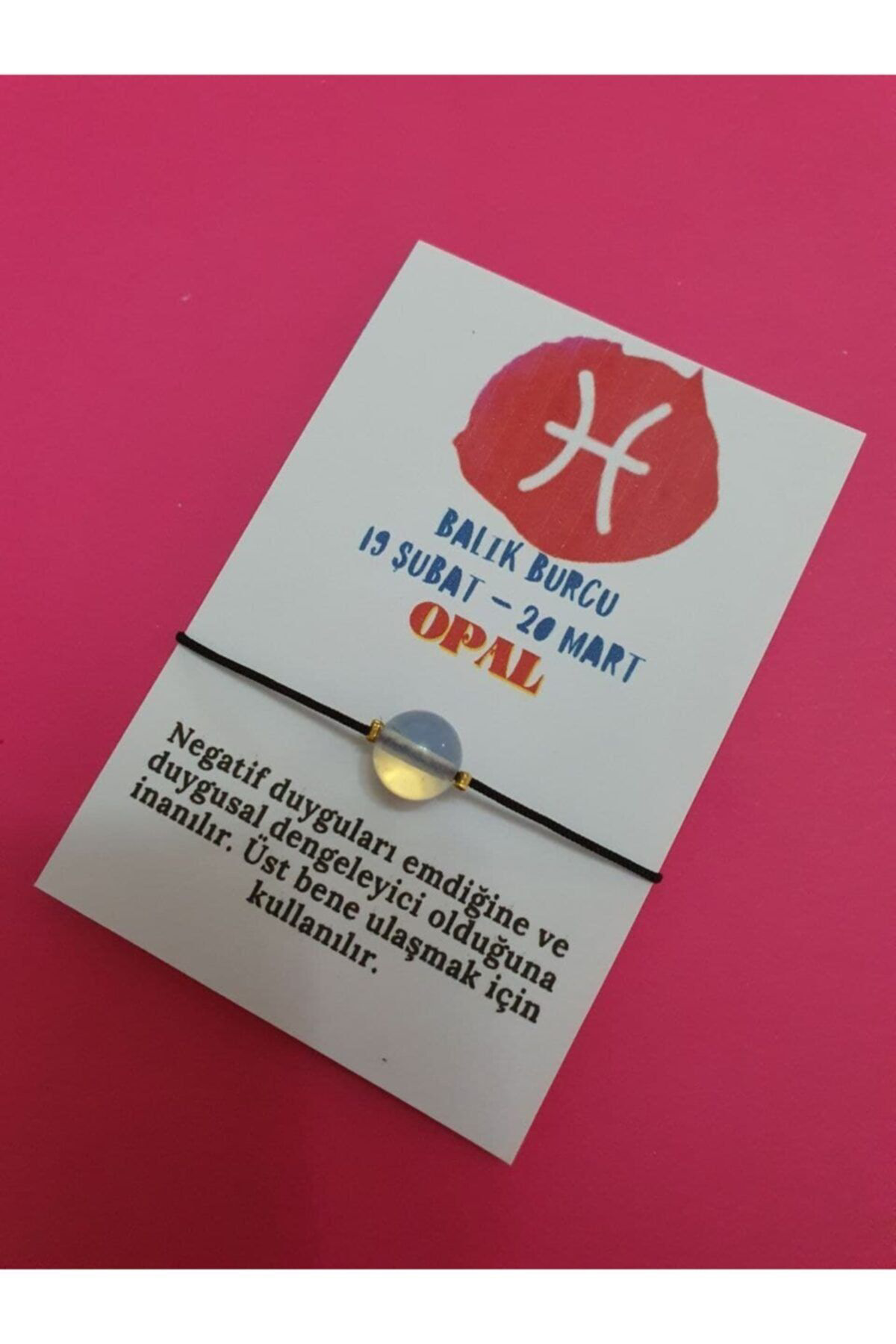 Gümüştel El Sanatlari Sertifikali Balik Burcu Opal Doğal Taş İp Burç Bilekliği