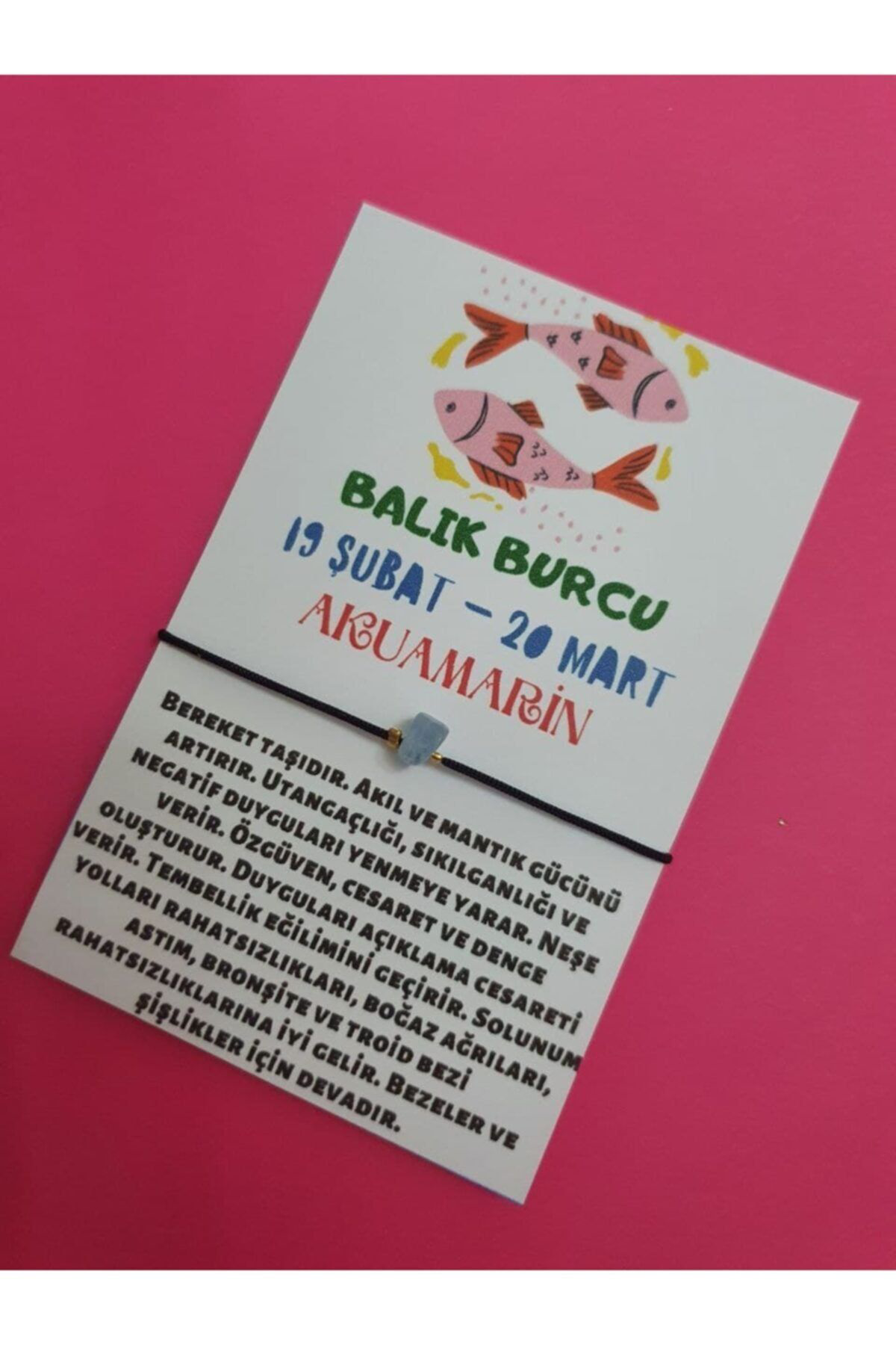 Sertifikalı Balık Burcu Akuamarin Doğal Taş Ip Burç Bilekliği