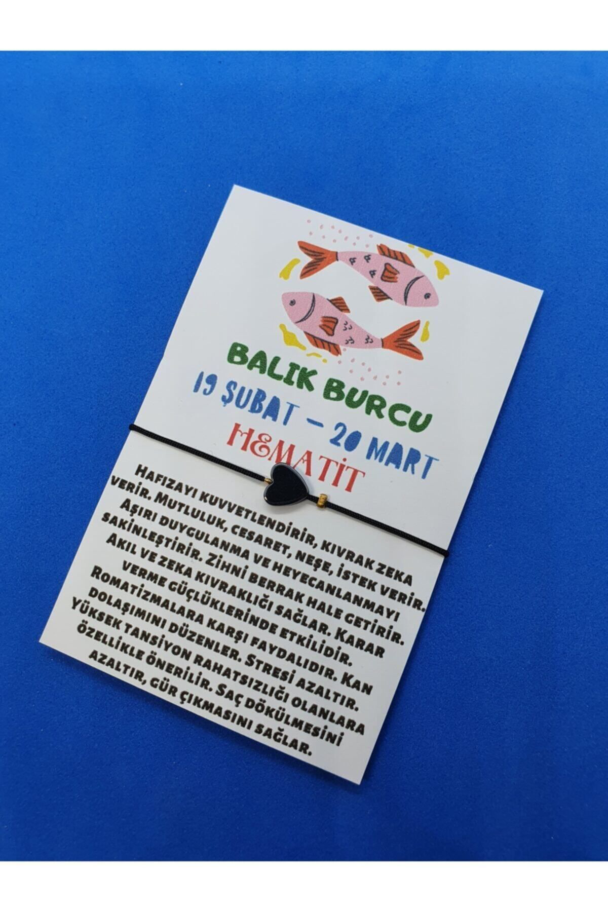 Sertifikalı Balık Burcu Kalp Hematit Doğal Taş Ip Burç Bilekliği