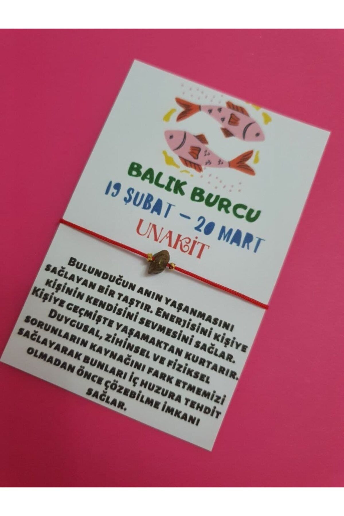 Sertifikalı Balık Burcu Unakit Doğal Taşlı Ip Burç Bilekliği