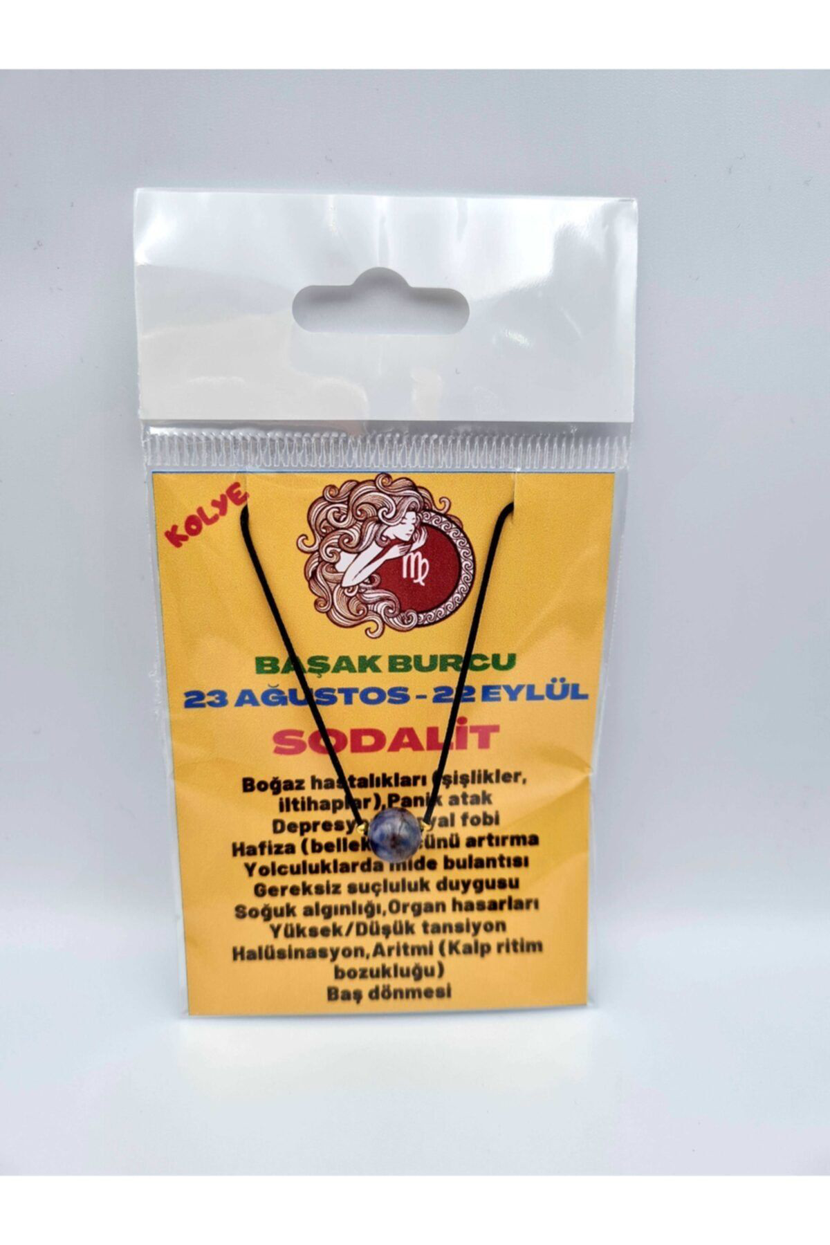 Sertifikalı Başak Burcu Sodalit Taşı Doğal Taş Kolye