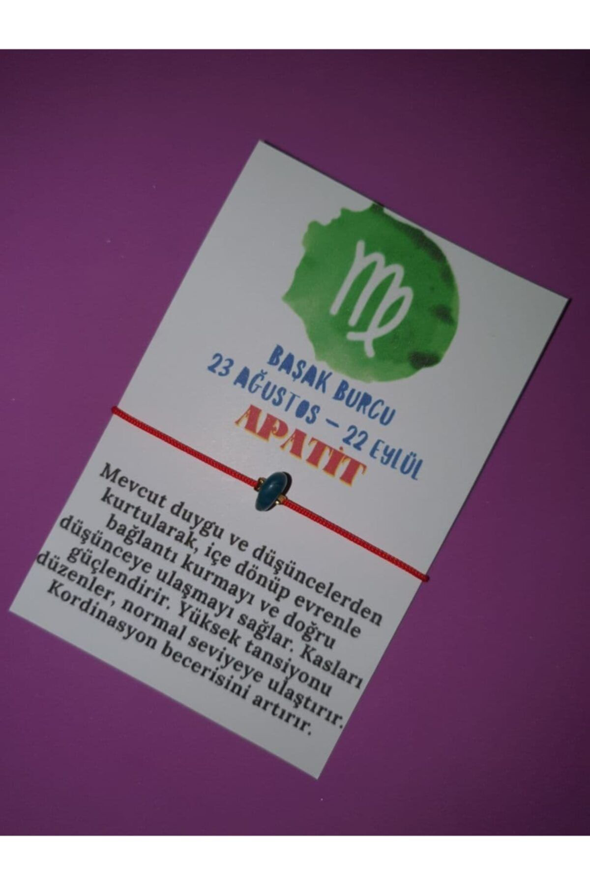 Sertifikalı Başak Burcu Apatit Doğal Taşlı Ip Burç Bilekliği