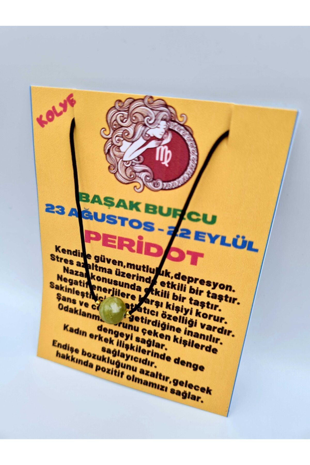 Sertifikalı Başak Burcu Peridot Taşı Doğal Taş Kolye