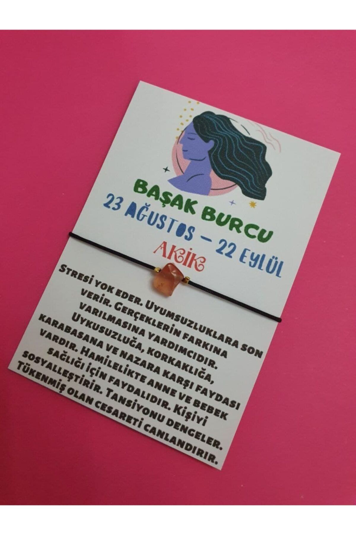 Sertifikalı Başak Burcu Akik Doğal Taşlı Ip Burç Bilekliği