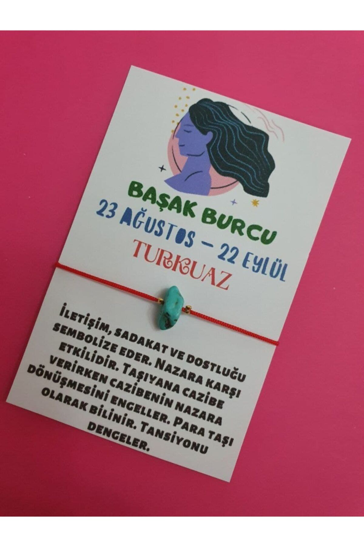 Sertifikalı Başak Burcu Turkuaz Doğal Taşlı Ip Burç Bilekliği