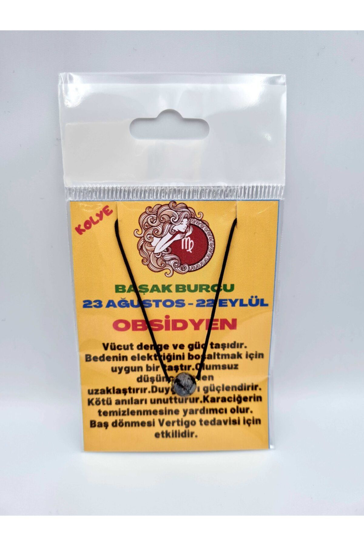 Sertifikalı Başak Burcu Obsidyen Taşı Doğal Taş Kolye