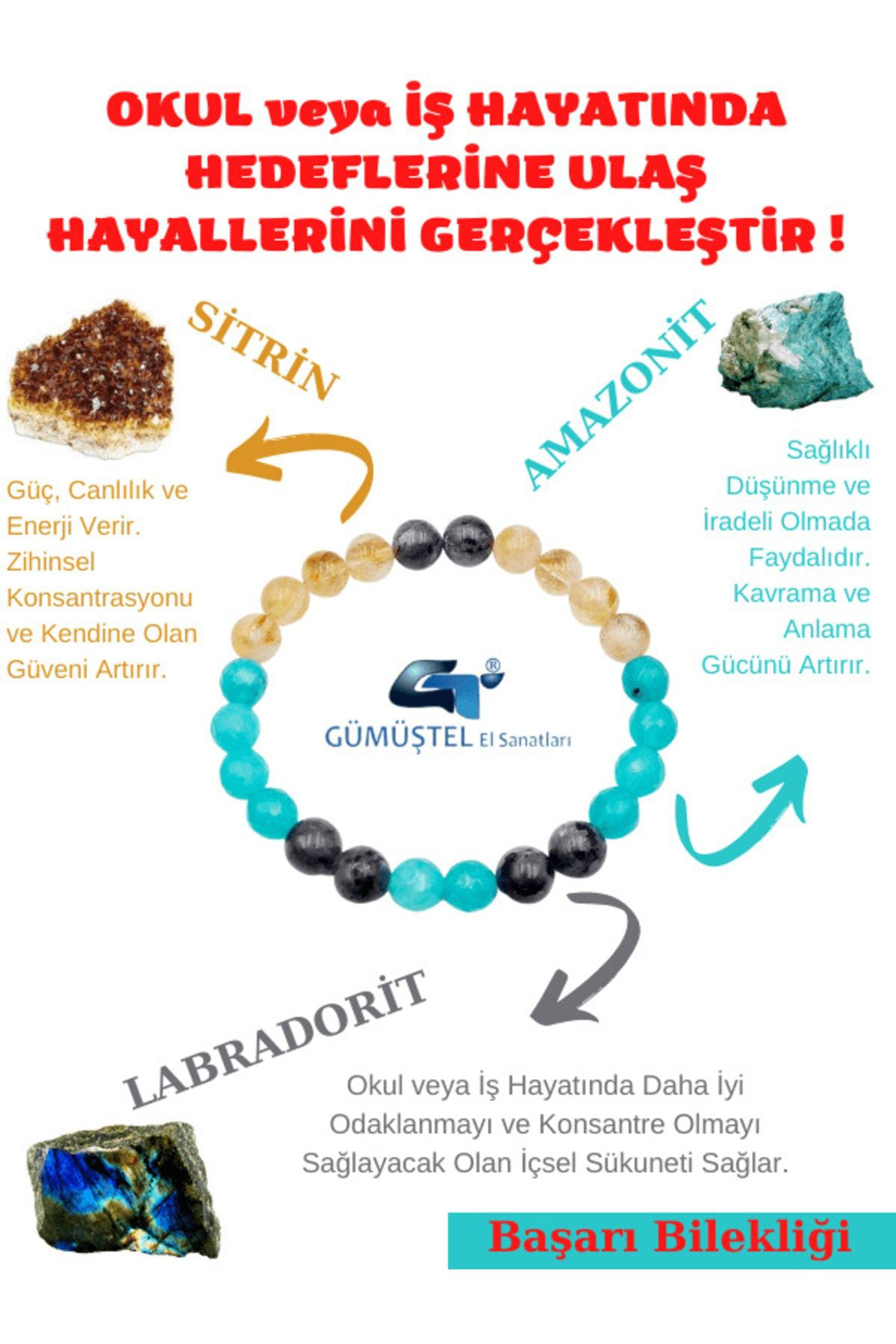 Sertifikalı Başarı Tılsım Bileklik Sitrin Amazonit Labradorit Uni
