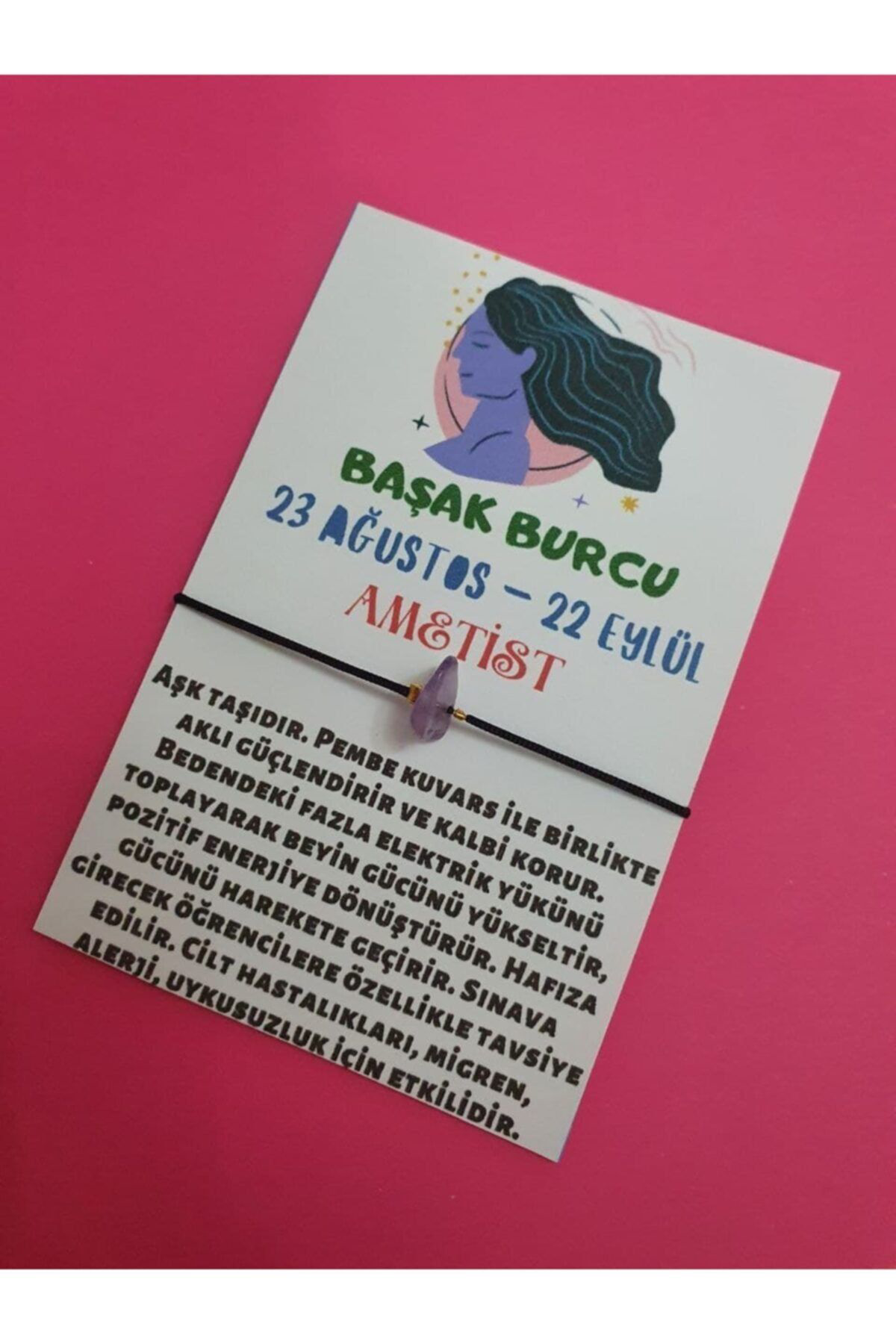 Sertifikalı Başak Burcu Ametist Doğal Taşlı Ip Burç Bilekliği