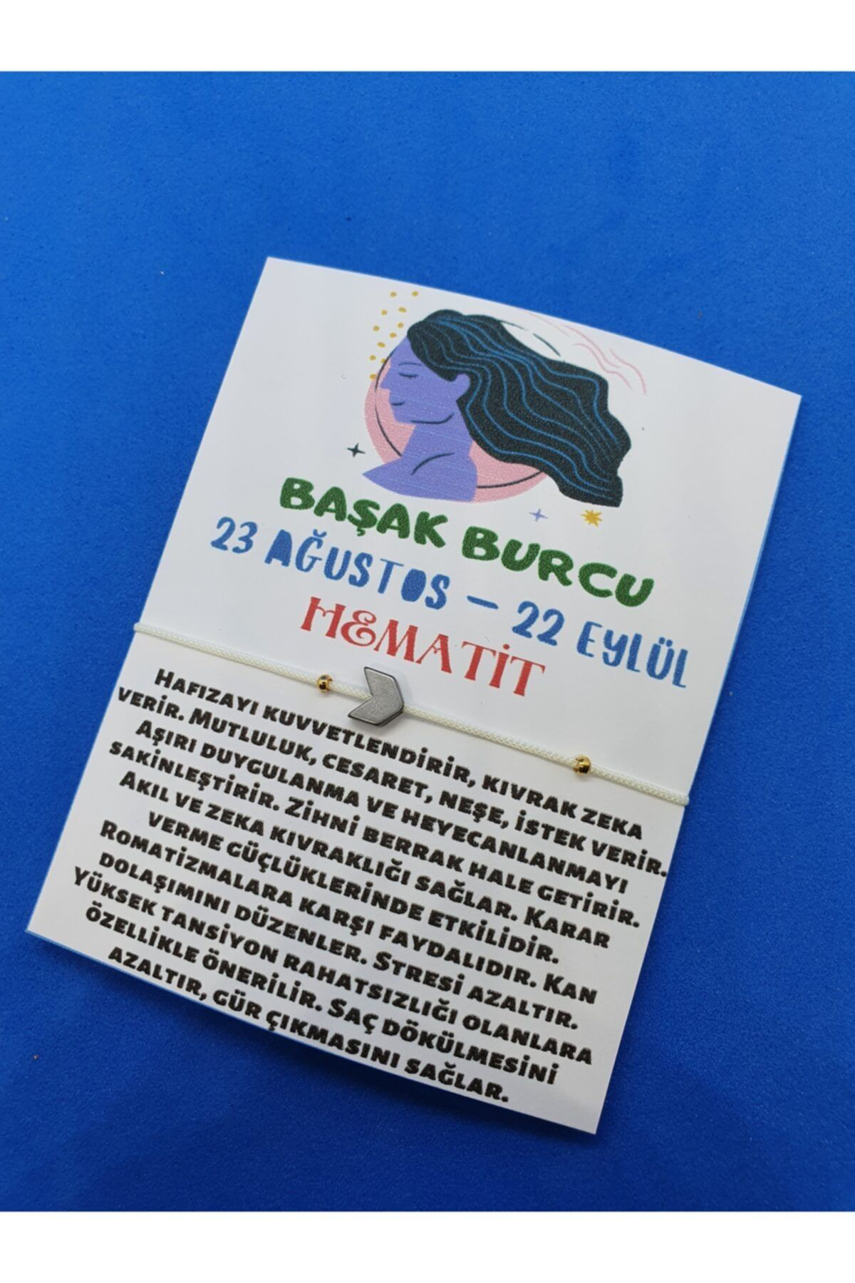 Sertifikalı Başak Burcu Hematit Doğal Taş Ip Burç Bilekliği