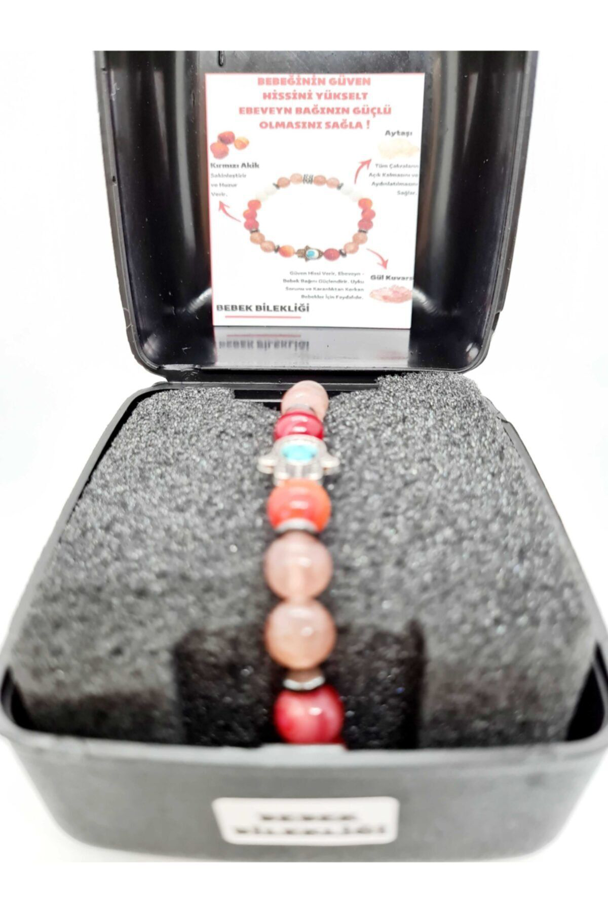 Gümüştel El Sanatlari Sertifikali Bebek Doğal Taş Unisex Tilsim Bilekliği (Aytaşi Gül K