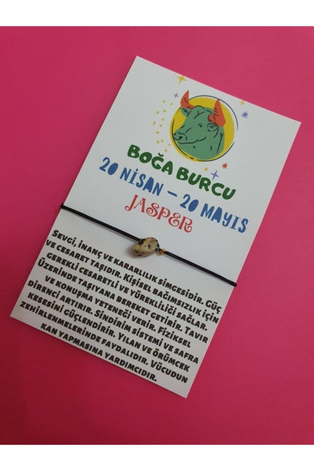 Sertifikalı Boğa Burcu Jasper Doğal Taşlı Ip Burç Bilekliği