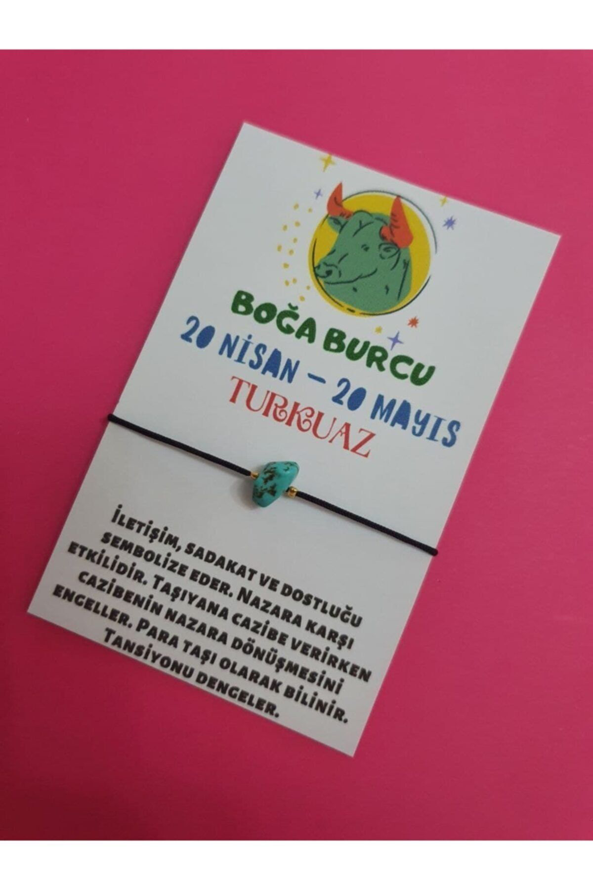 Sertifikalı Boğa Burcu Turkuaz Doğal Taşlı Ip Burç Bilekliği