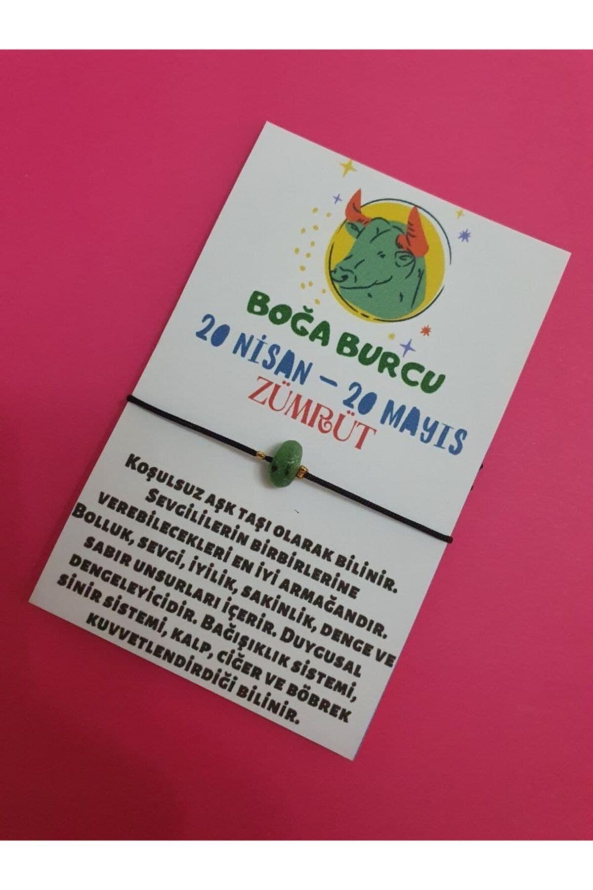 Sertifikalı Boğa Burcu Zümrüt Doğal Taşlı Ip Burç Bilekliği