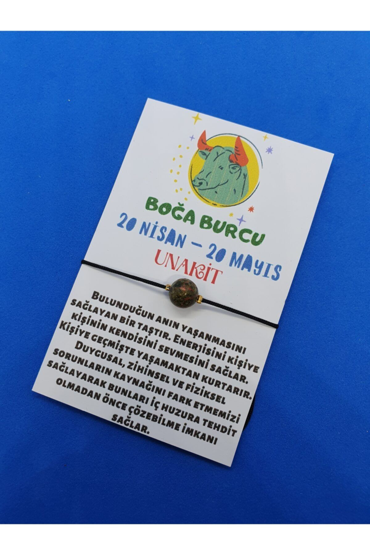 Sertifikalı Boğa Burcu Unakit Doğal Taş Ip Burç Bilekliği