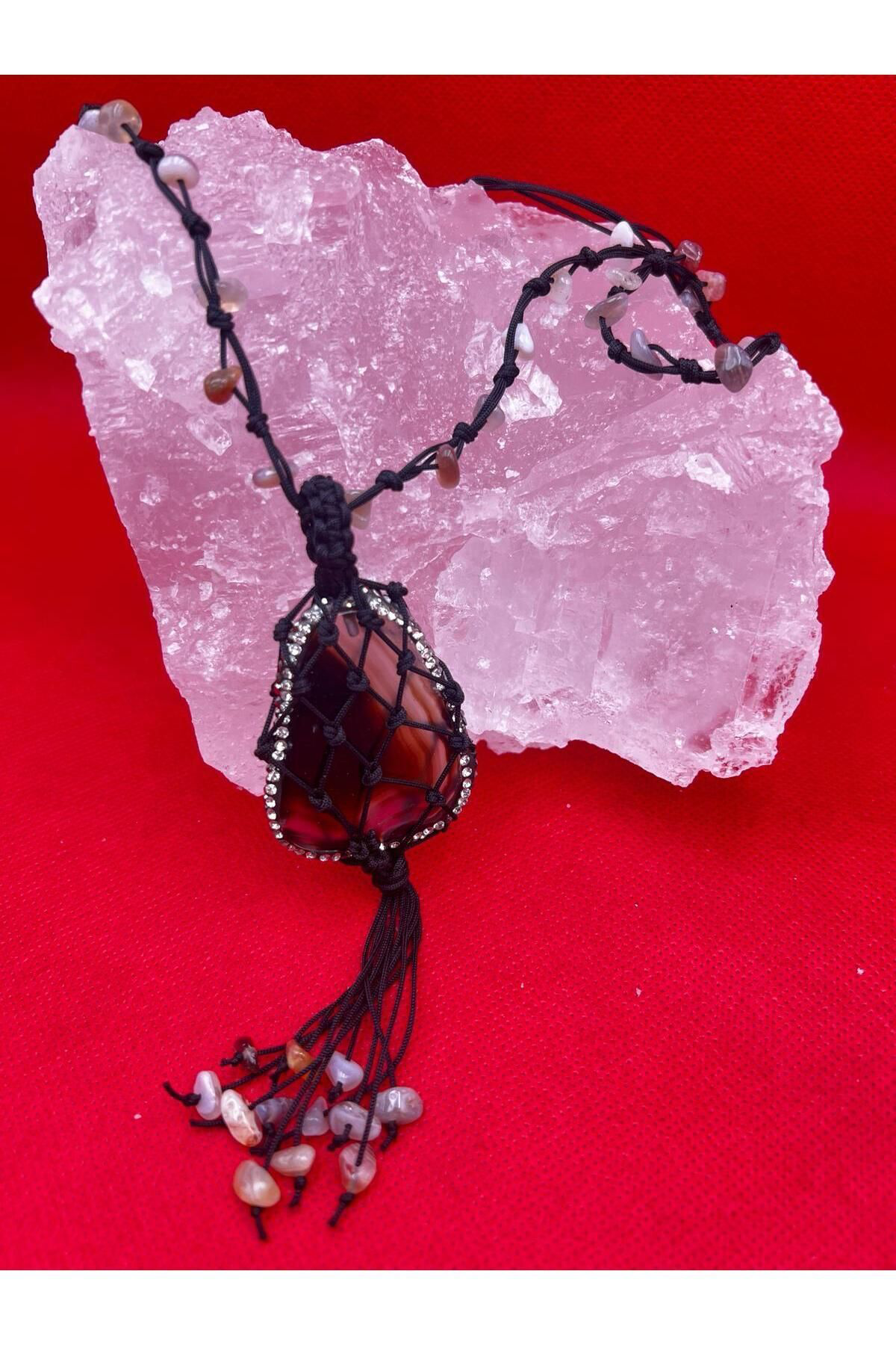 Sertifikalı Bostwana Akik Doğal Taş Kolye El Yapımı Handmade
