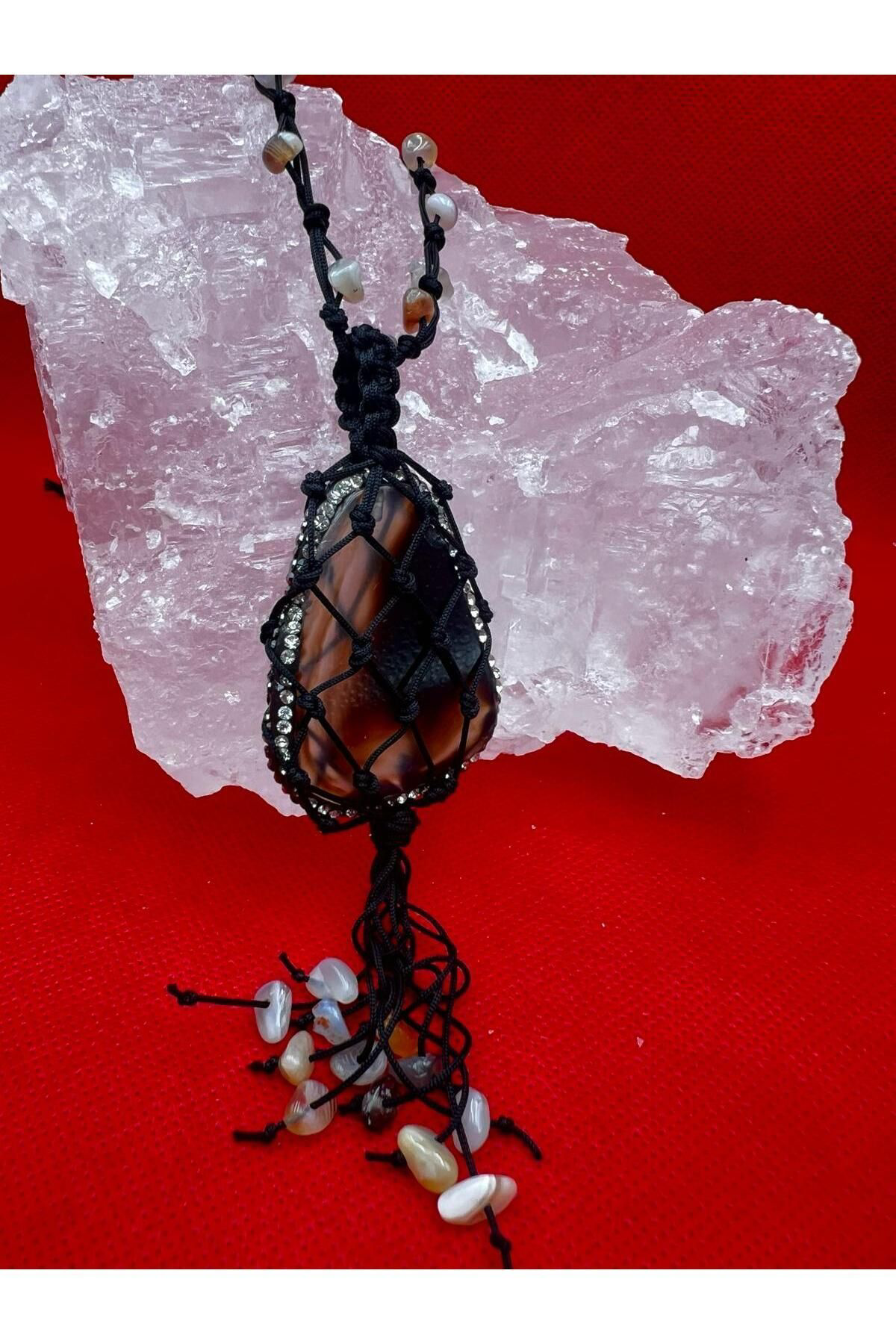 Sertifikalı Bostwana Akik Doğal Taş Kolye El Yapımı Handmade