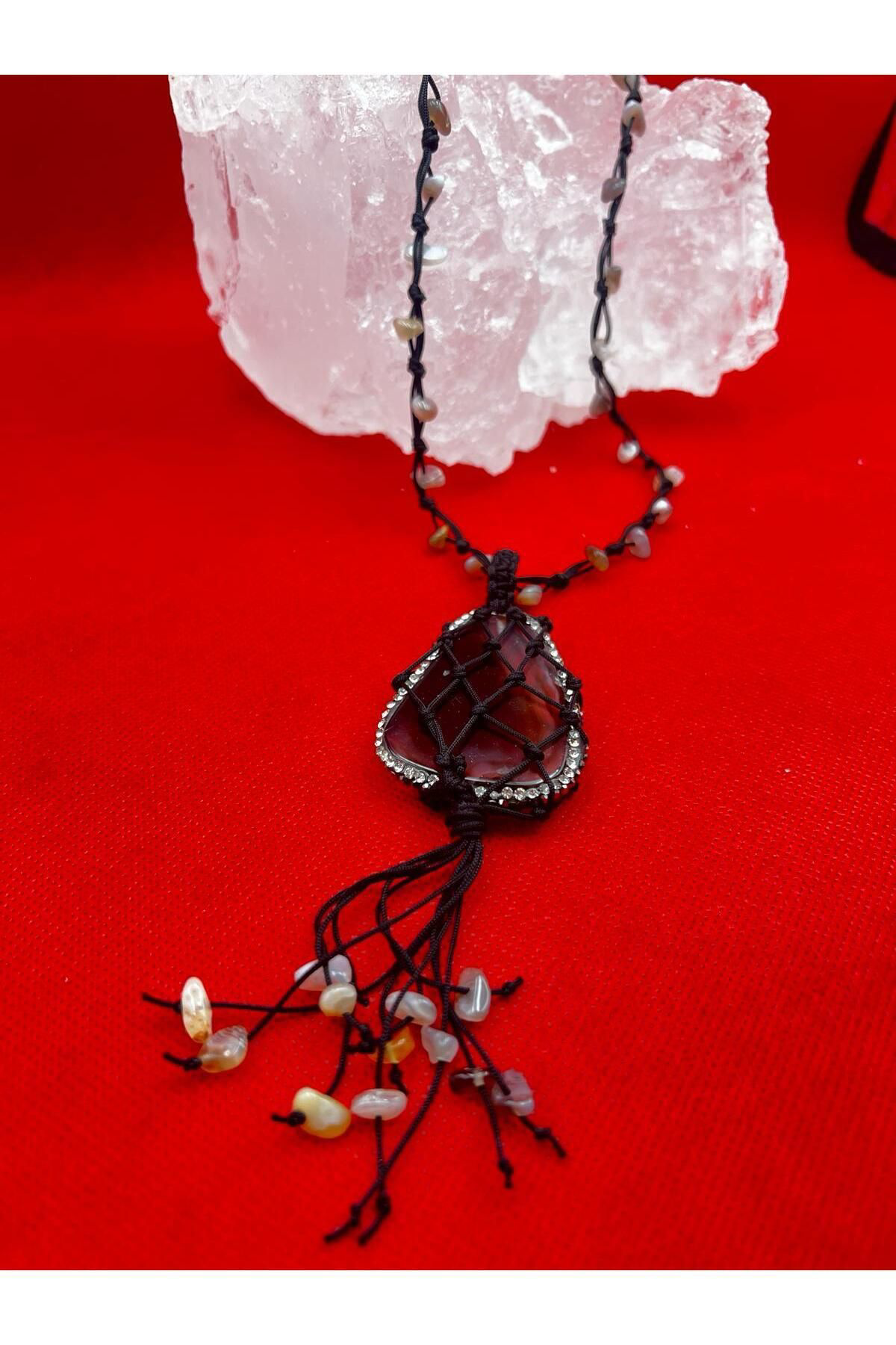 Sertifikalı Bostwana Akik Doğal Taş Kolye El Yapımı Handmade