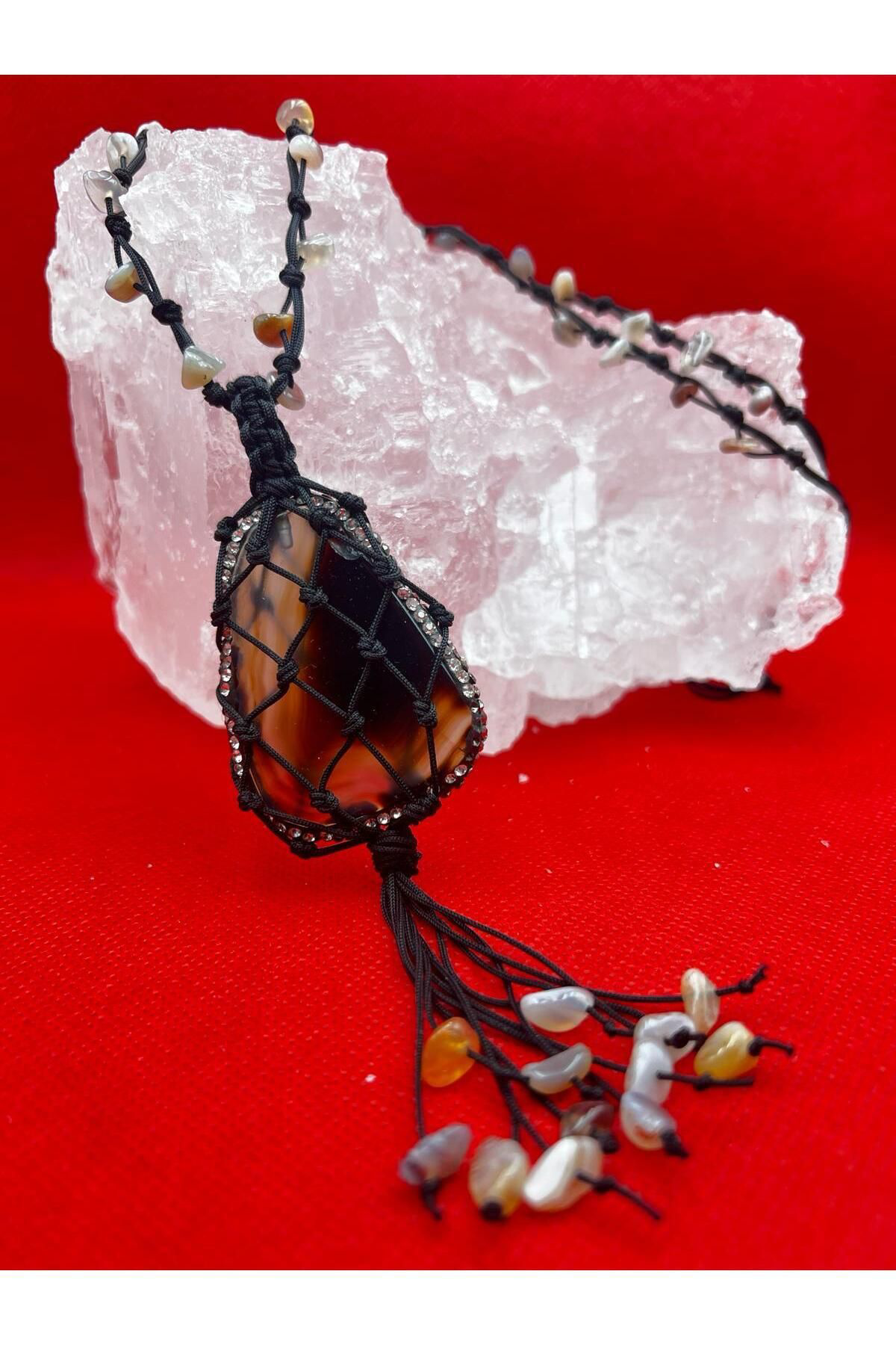 Sertifikalı Bostwana Akik Doğal Taş Kolye El Yapımı Handmade