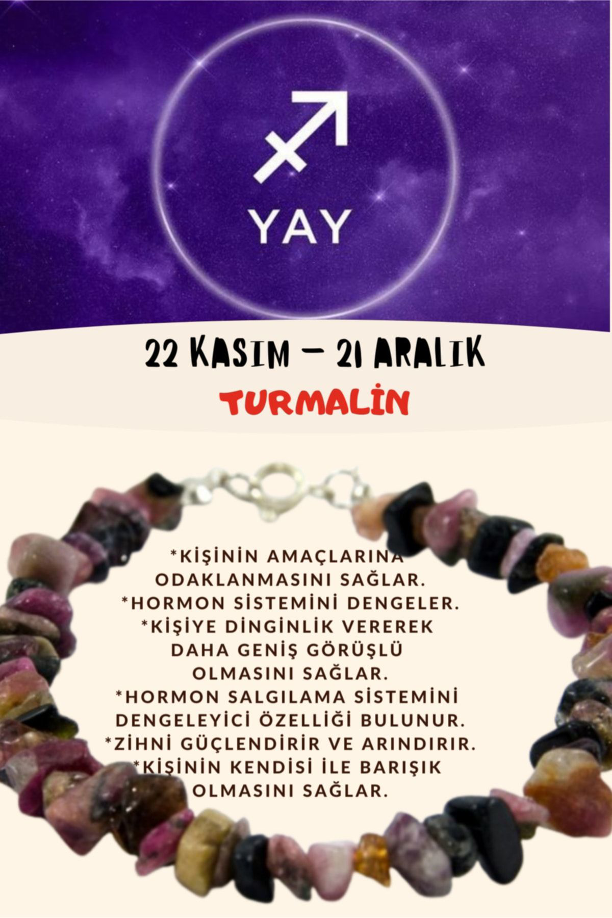 Sertifikalı Burç Taşı Yay Burcu Turmalin Taşı Bileklik