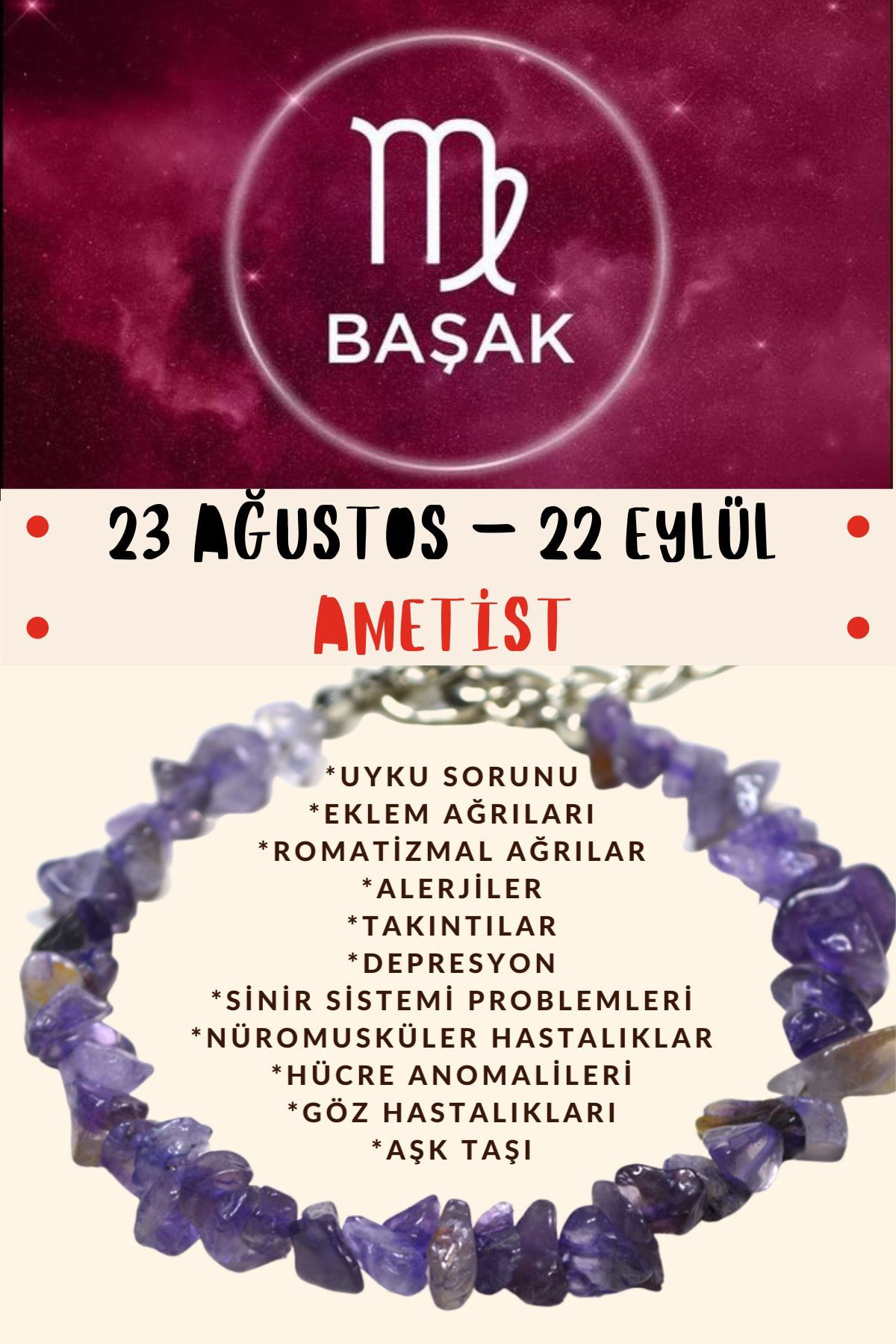 Sertifikalı Burç Taşı Başak Burcu Ametist Taşı Bileklik