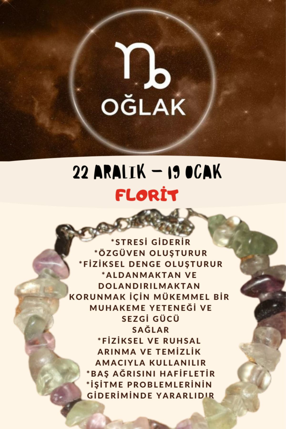 Sertifikalı Burç Taşı Oğlak Burcu Florit Taşı Bileklik