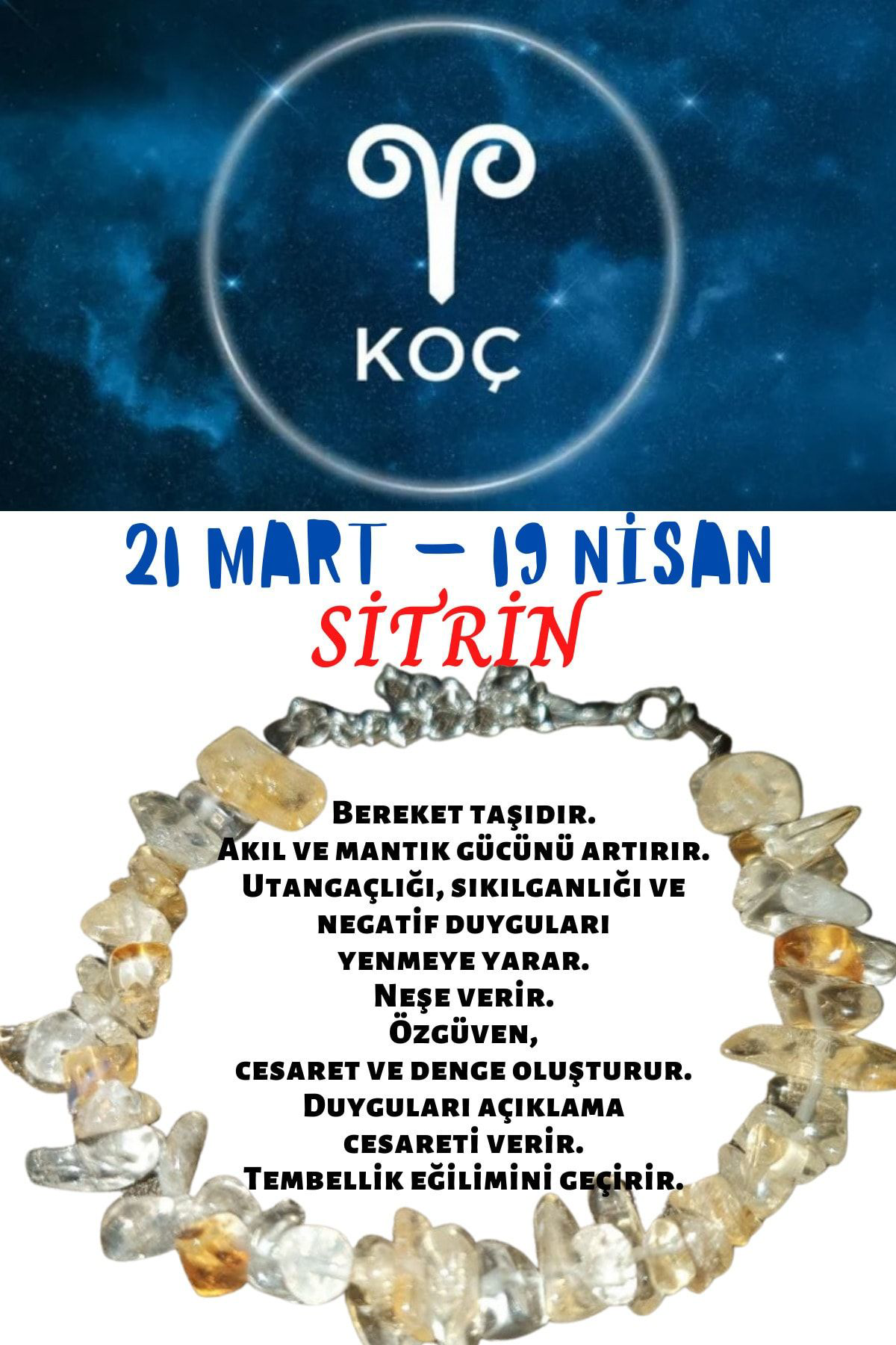 Sertifikalı Burç Taşı Koç Burcu Sitrin Taşı Bileklik
