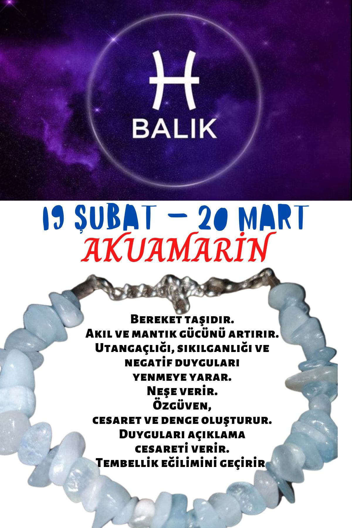 Sertifikalı Burç Taşı Balık Burcu Akuamarin Taşı Bileklik