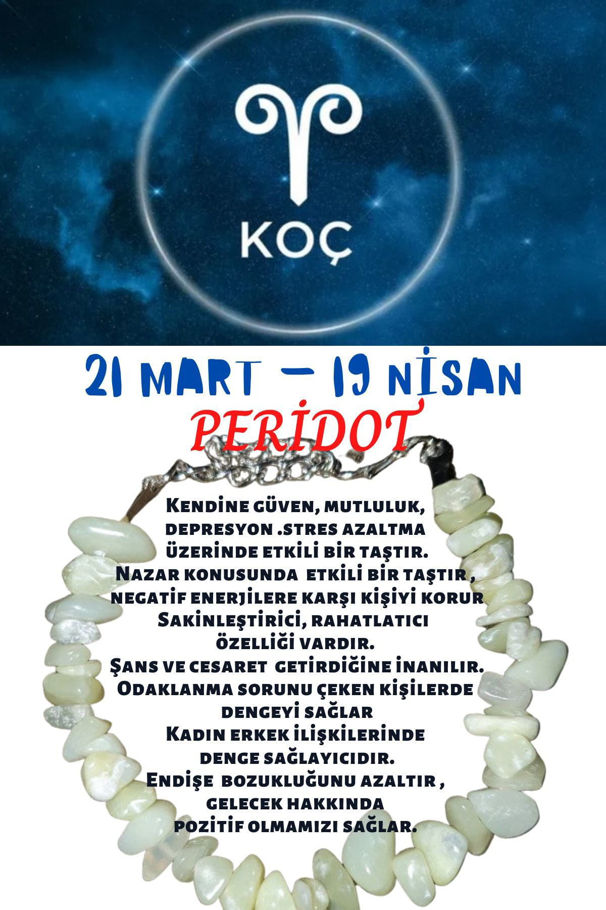 Gümüştel El Sanatlari Sertifikali Burç Taşi Koç Burcu Olivin Peridot Taşi Bileklik