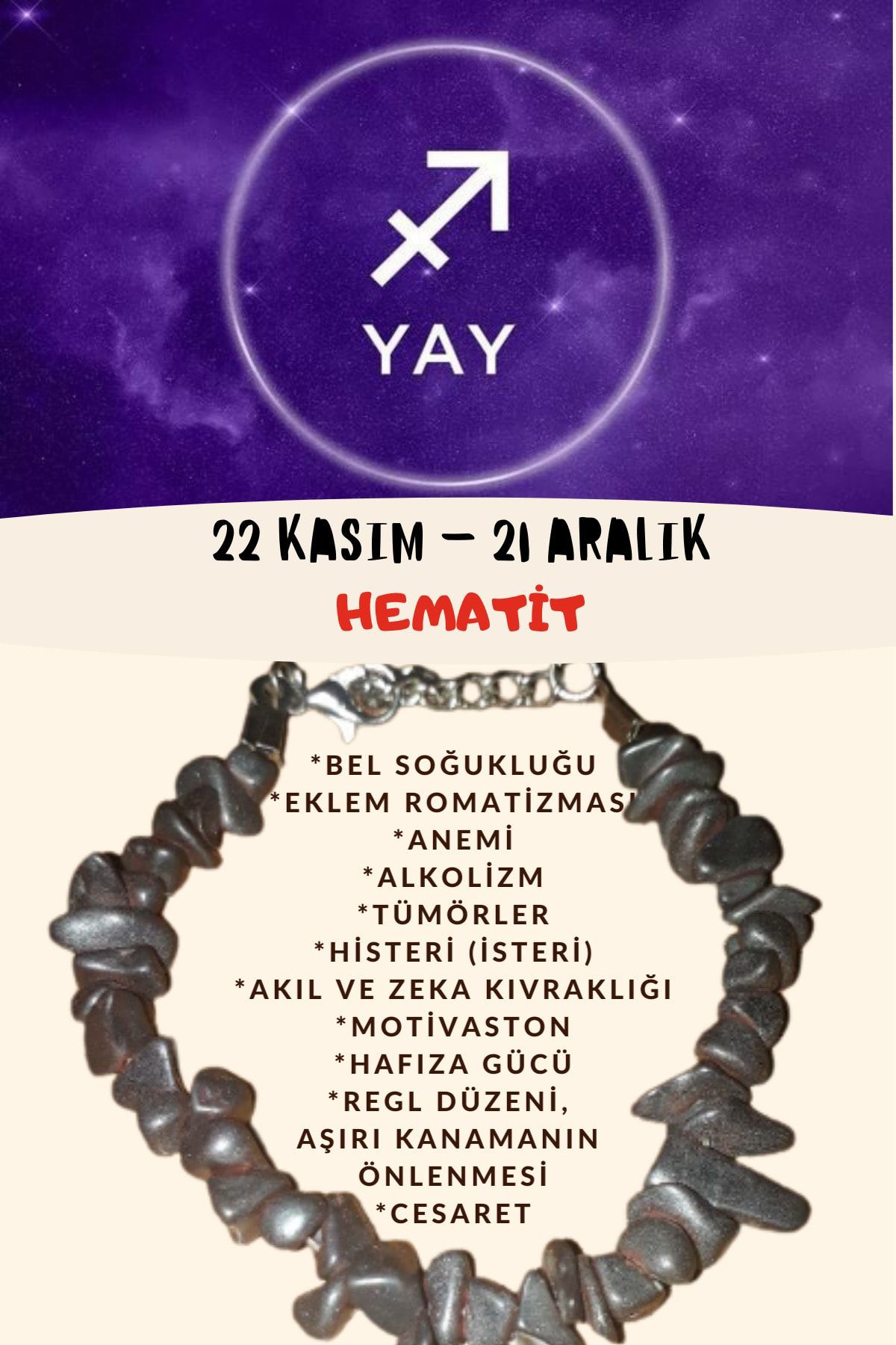 Sertifikalı Burç Taşı Yay Burcu Hematit Taşı Bileklik