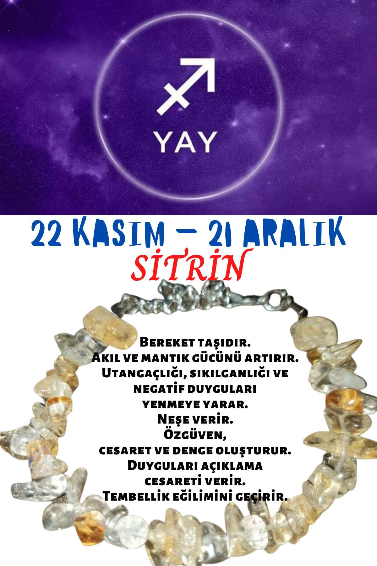 Sertifikalı Burç Taşı Yay Burcu Sitrin Taşı Bileklik