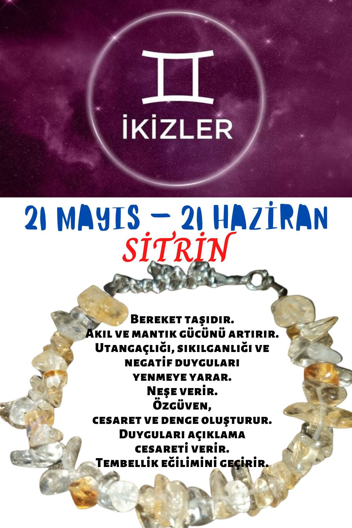 Sertifikalı Burç Taşı Ikizler Burcu Sitrin Taşı Bileklik