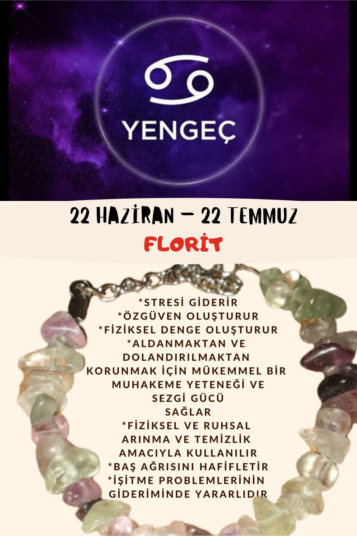 Sertifikalı Burç Taşı Yengeç Burcu Florit Taşı Bileklik