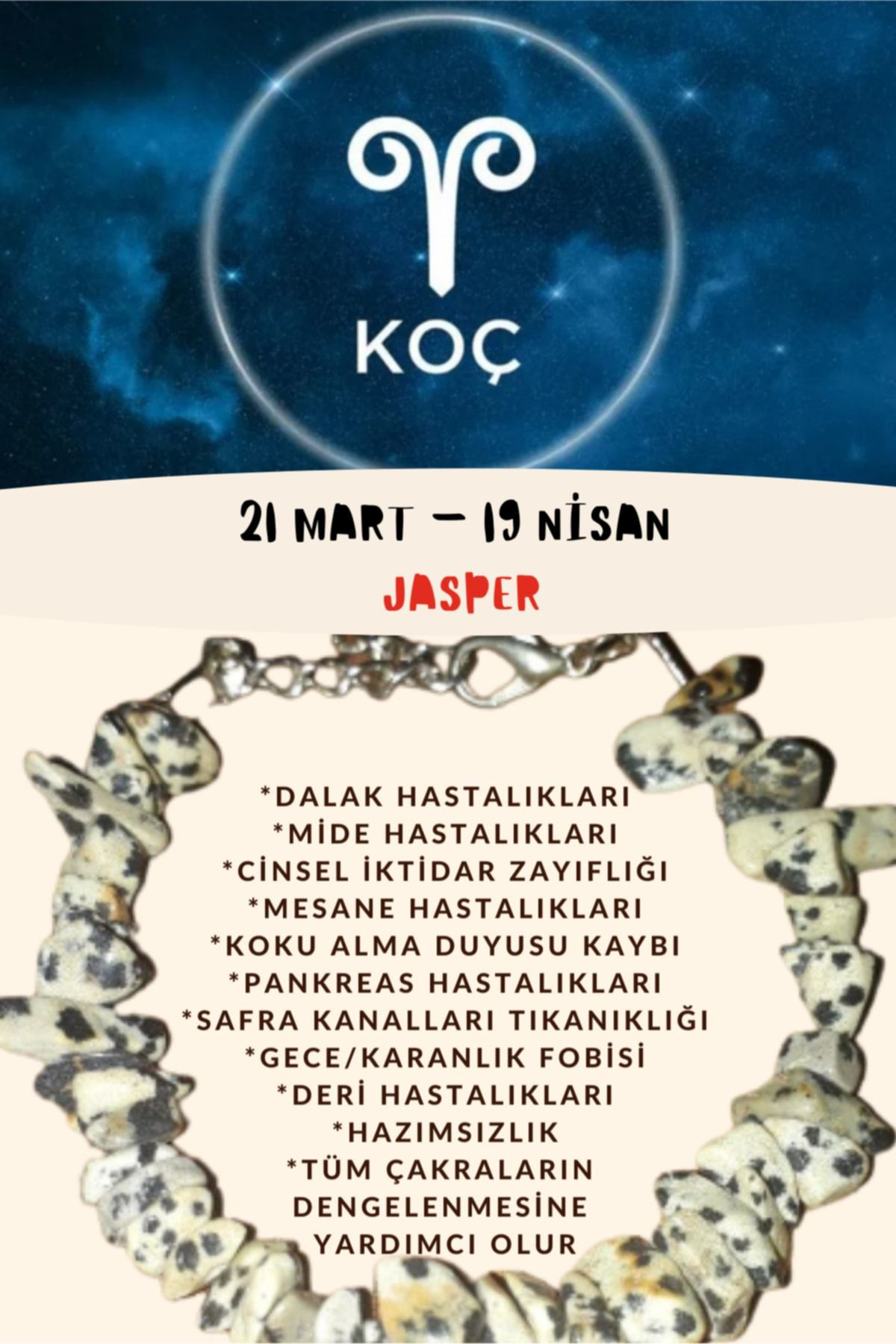 Sertifikalı Burç Taşı Koç Burcu Jasper Taşı Bileklik