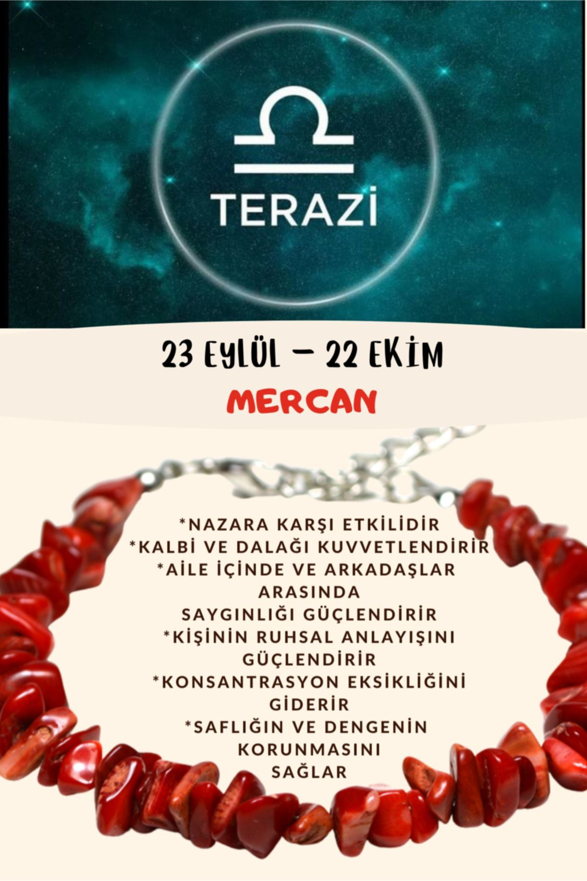 Sertifikalı Burç Taşı Terazi Burcu Mercan Taşı Bileklik
