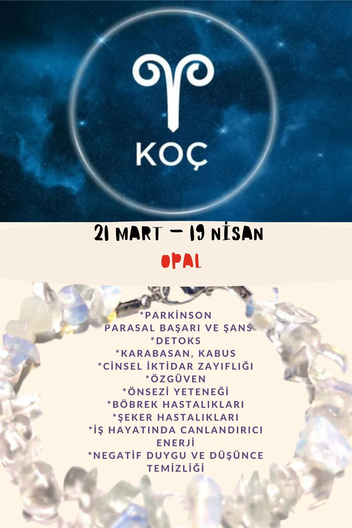 Gümüştel El Sanatlari Sertifikali Burç Taşi Koç Burcu Opal Taşi Bileklik