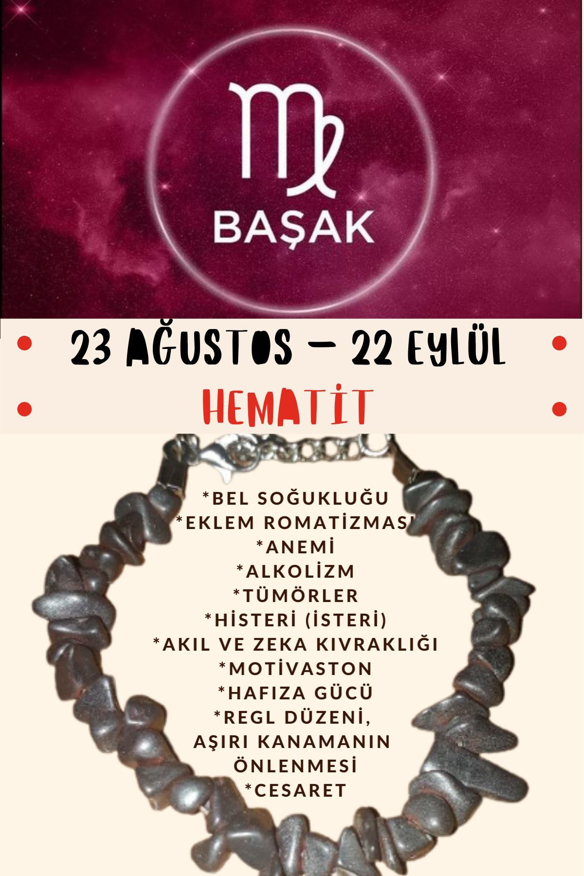 Sertifikalı Burç Taşı Başak Burcu Hematit Taşı Bileklik