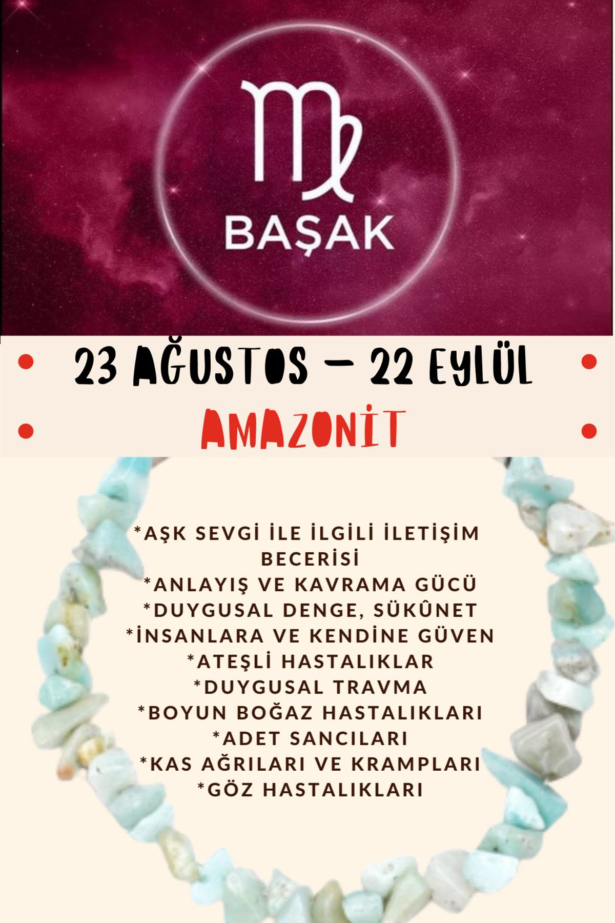 Sertifikalı Burç Taşı Başak Burcu Amazonit Taşı Bileklik