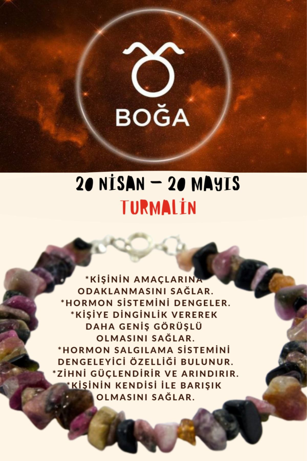 Sertifikalı Burç Taşı Boğa Burcu Turmalin Taşı Bileklik
