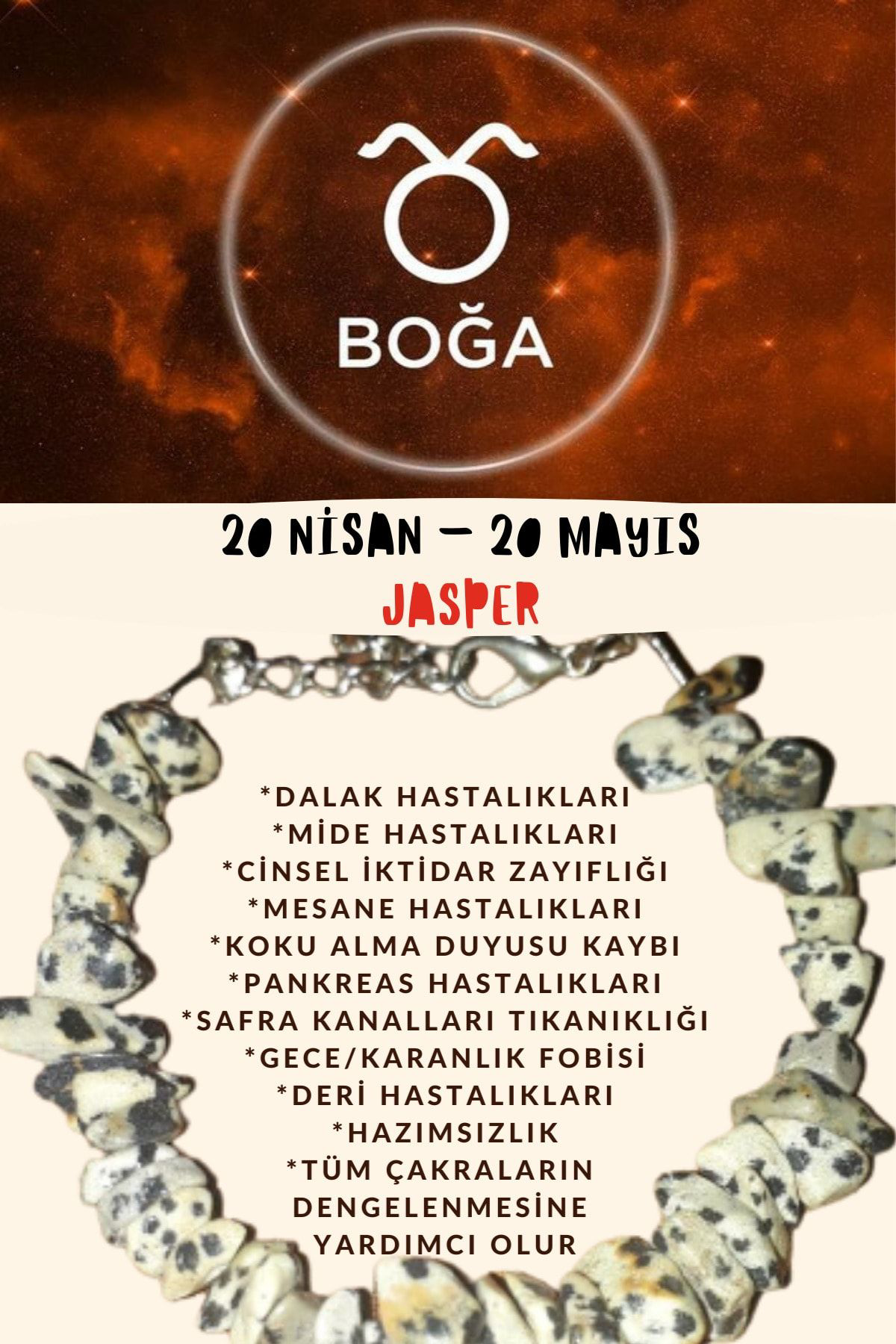 Sertifikalı Burç Taşı Boğa Burcu Jasper Taşı Bileklik