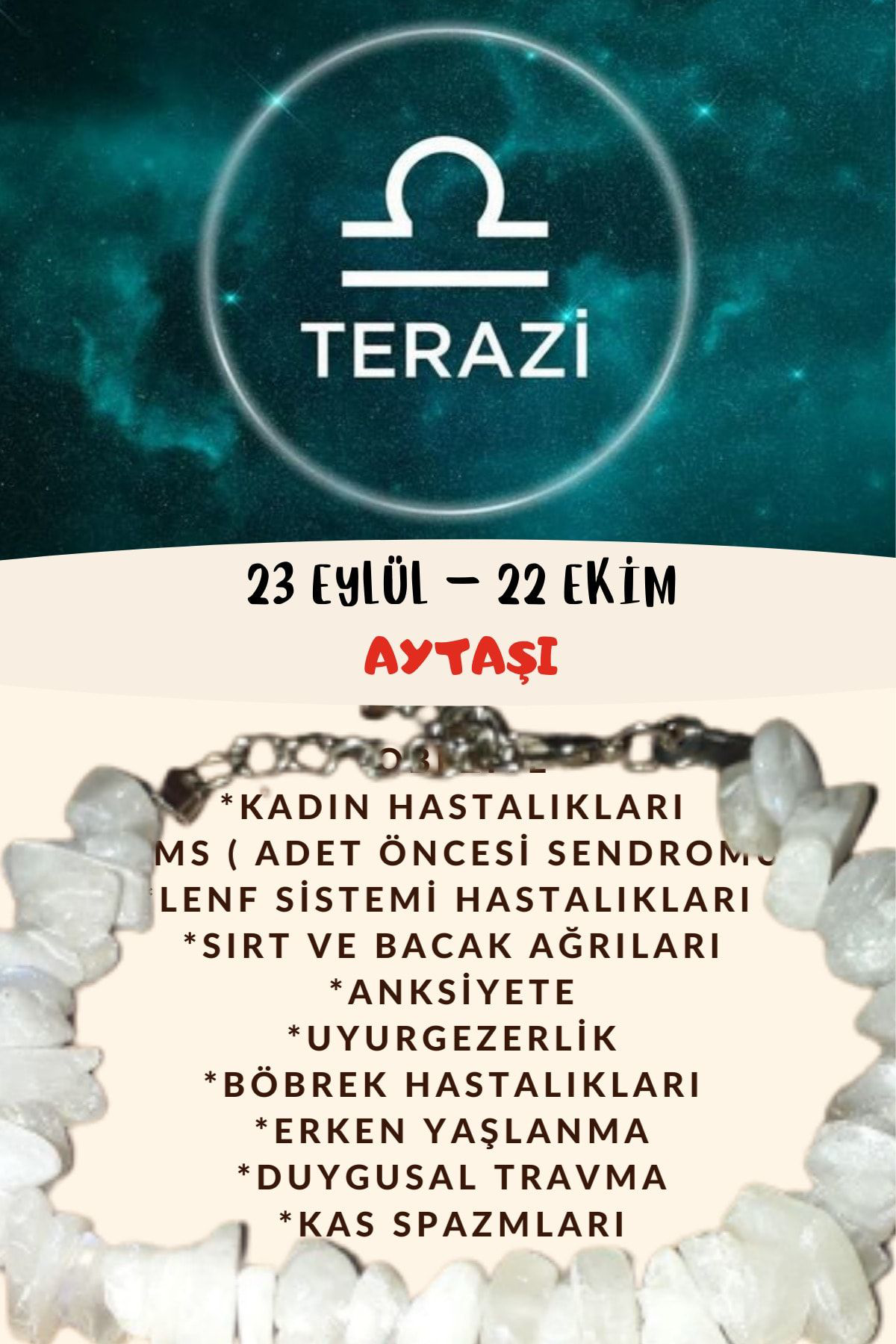 Sertifikalı Burç Taşı Terazi Burcu Aytaşı Bileklik