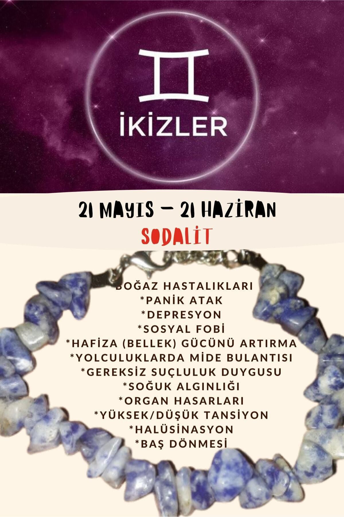 Sertifikalı Burç Taşı Ikizler Burcu Sodalit Taşı Bileklik